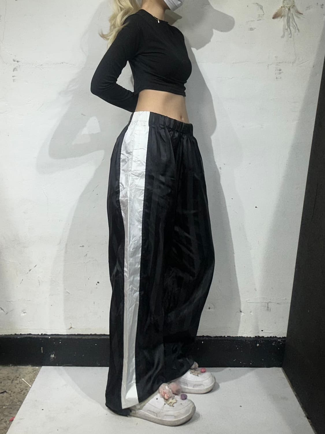 푸마 블랙 와이드 화이트 사이드 라인 트랙 팬츠 추리닝 바지 L 상품이미지1