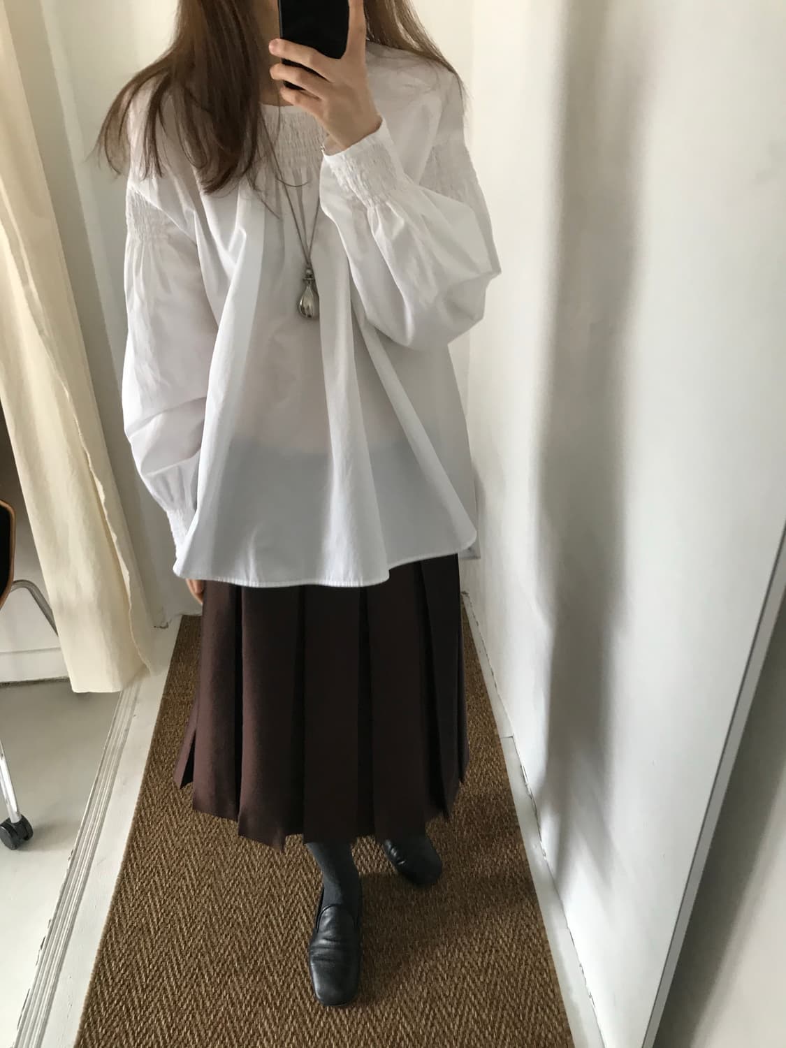 brown silk pleats skirt 상품이미지4