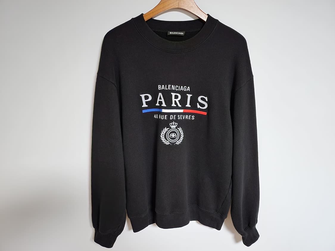 S 발렌시아가 블랙 파리스 플래그 자수 맨투맨 570807 TGV49 상품이미지1