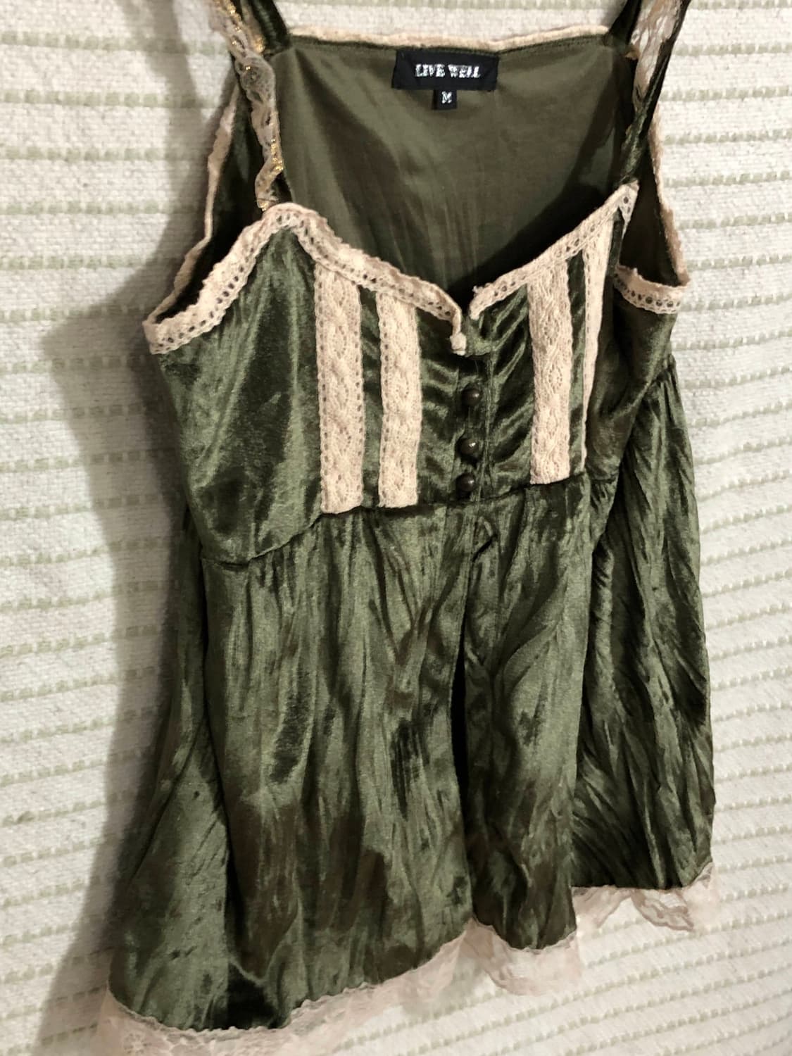 일본 빈티지 그린 벨벳 스타일 민소매 레이어드 모리걸 티셔츠 나시 상품이미지5