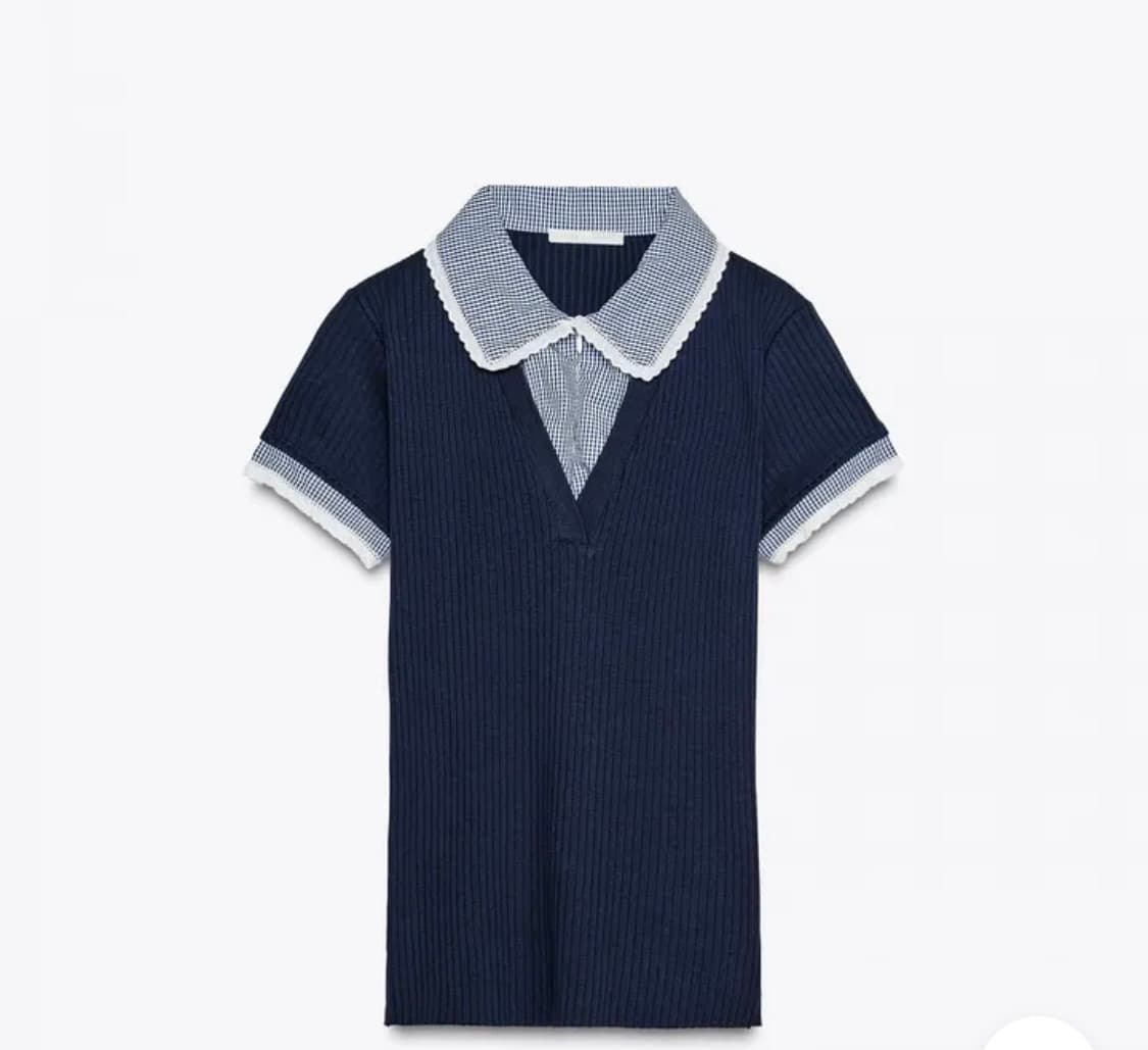 자라 피터팬 칼라 골지 티셔츠 상품이미지1