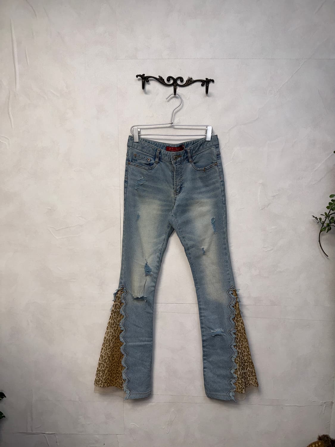 Washing denim mesh leopard details 부츠컷팬츠 상품이미지1