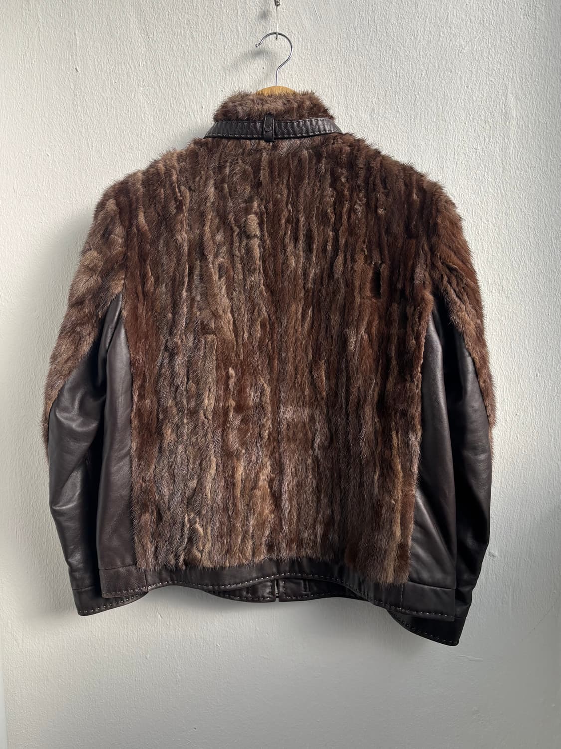 Vintage Brown Leather Mink Fur Jacket 상품이미지3