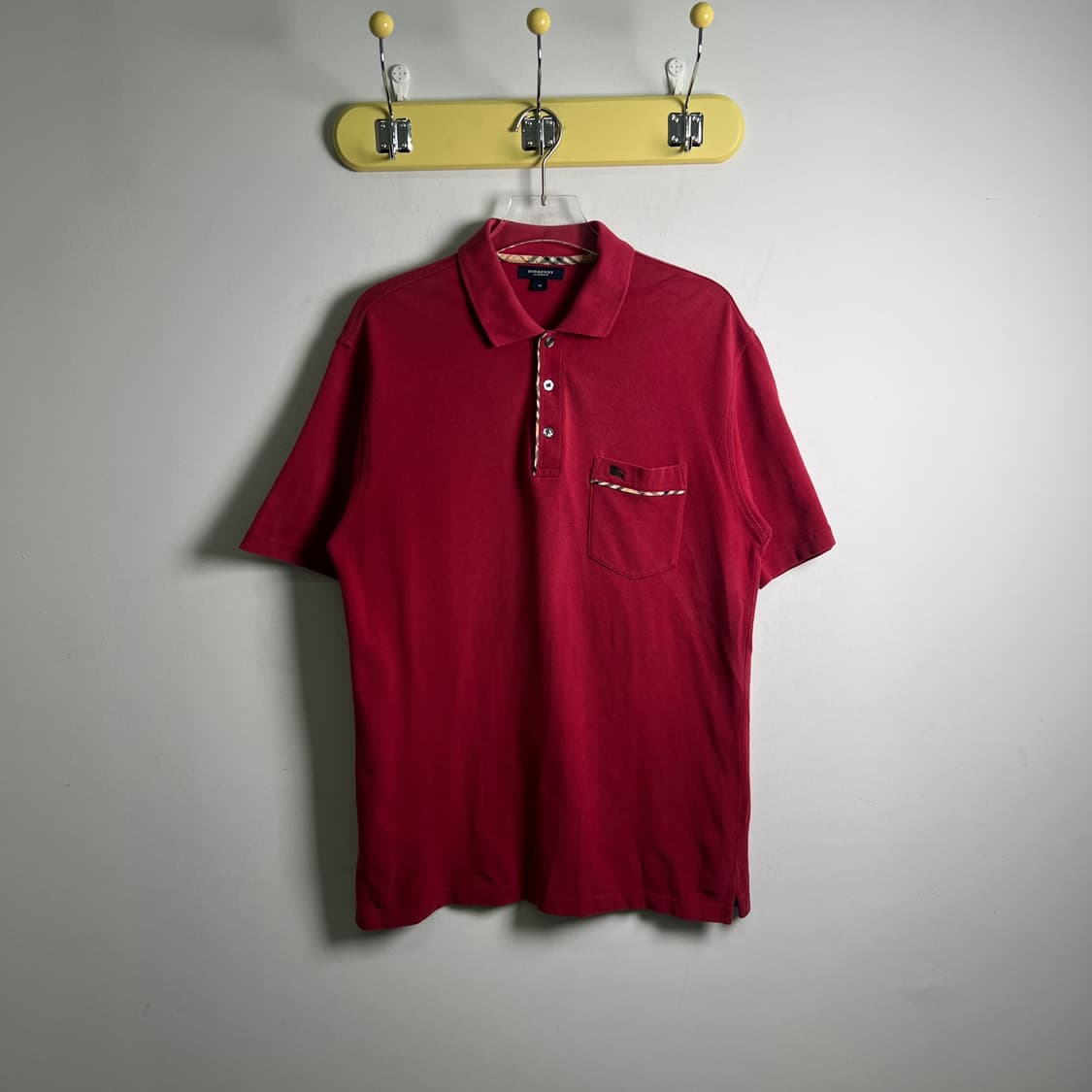 버버리 빈티지 레드 노바 체크 반팔 폴로 셔츠 M 상품이미지1