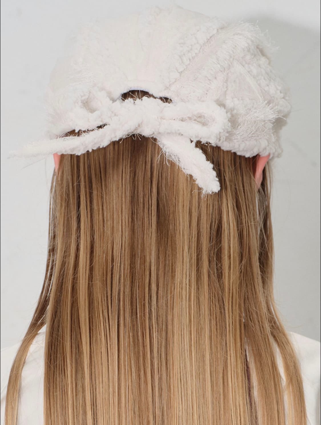 타입서비스 퍼리본 헌팅캡 아이보리화이트베레모자볼버킷햇비니스트랩레이스흰색샤 상품이미지4