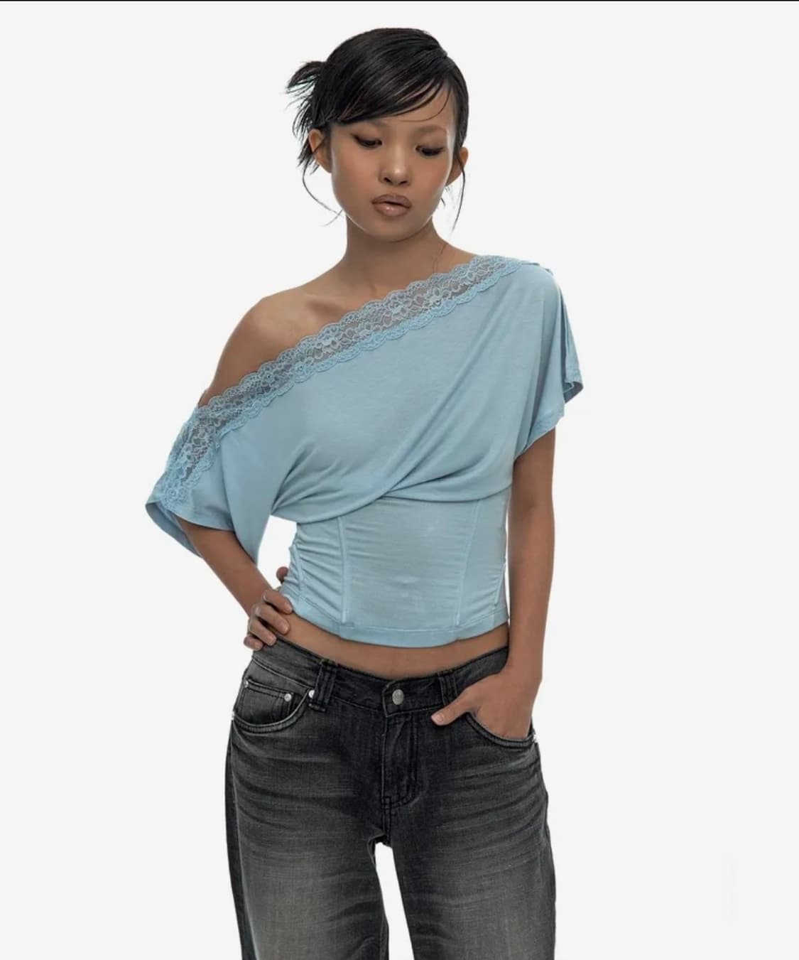 카시코 Lace One Shoulder Corset Tee 상품이미지1