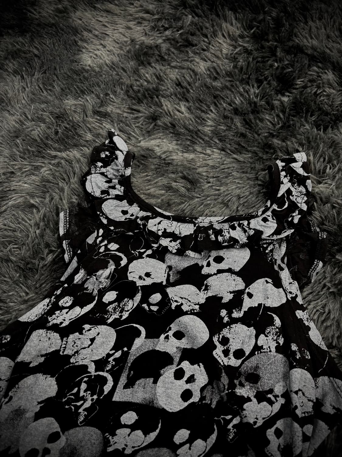 해골 패턴 프릴 Y2K 슬리브리스 상품이미지5