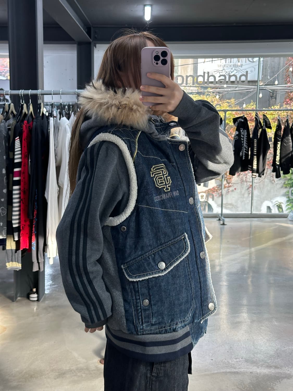 MLB 울프죠 양털 데님 패딩베스트 상품이미지4