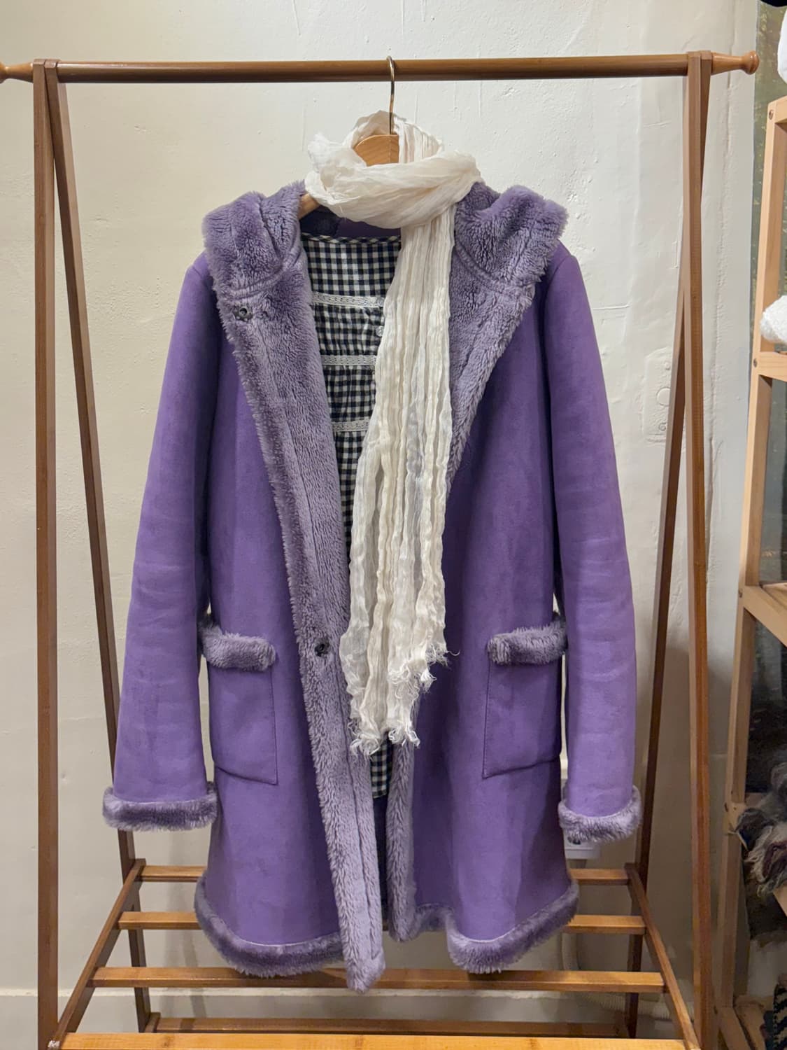 희귀)스웨이드 코트 떡볶이 코트 보라색 퍼 코트 모리걸 상품이미지8