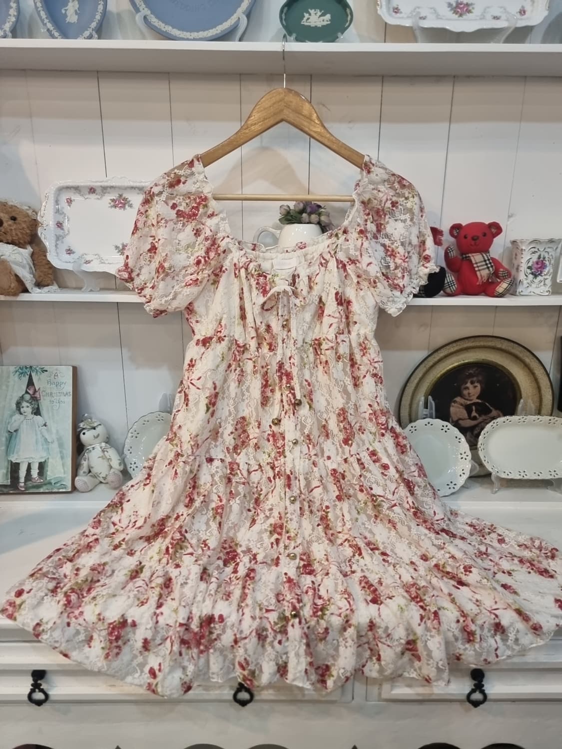 LIZ LISA(리즈리사) 로즈레이스 퍼프소매 셔링원피스 상품이미지1