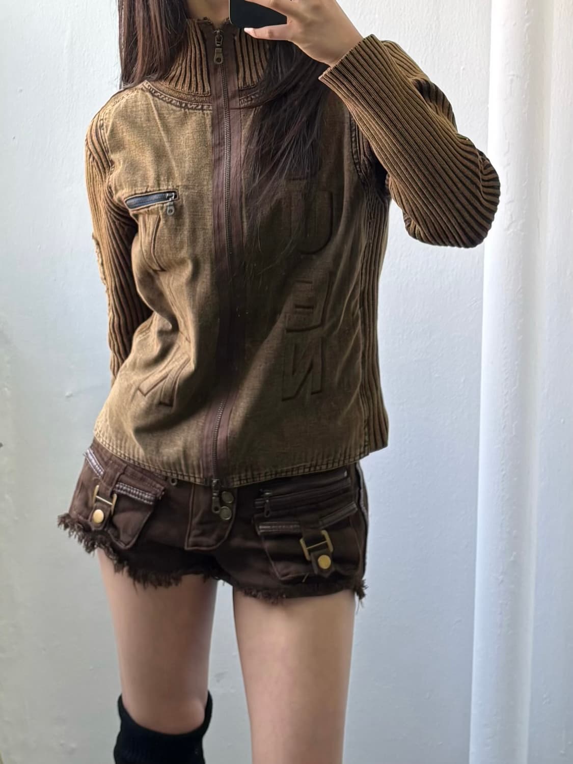 Vintage Brown Two-way Knit Zip-up 상품이미지1