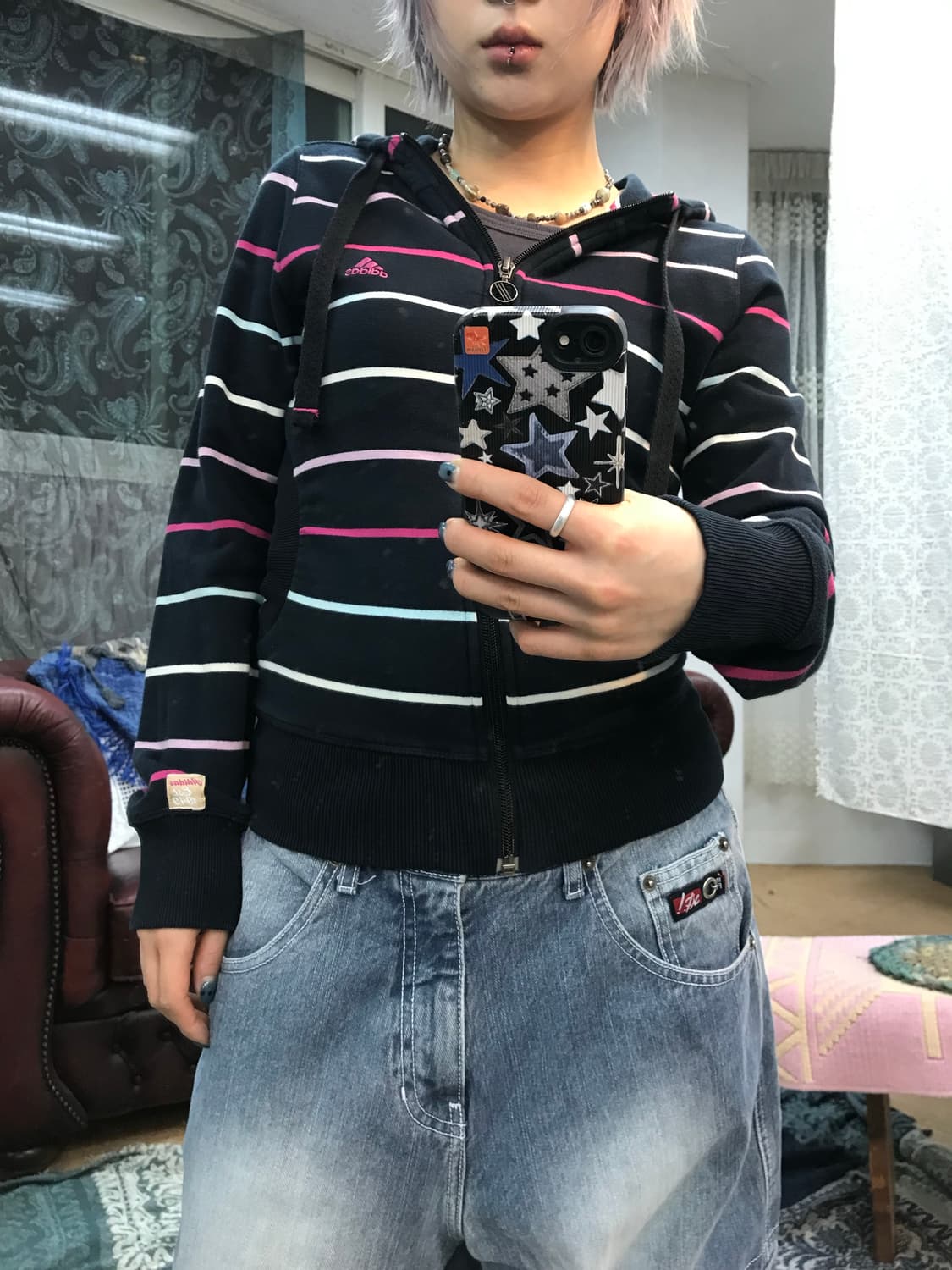 아디다스 여성 스트라이프 후드집업  상품이미지2