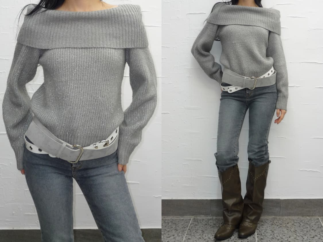 perl grey off shoulder knit 상품이미지2