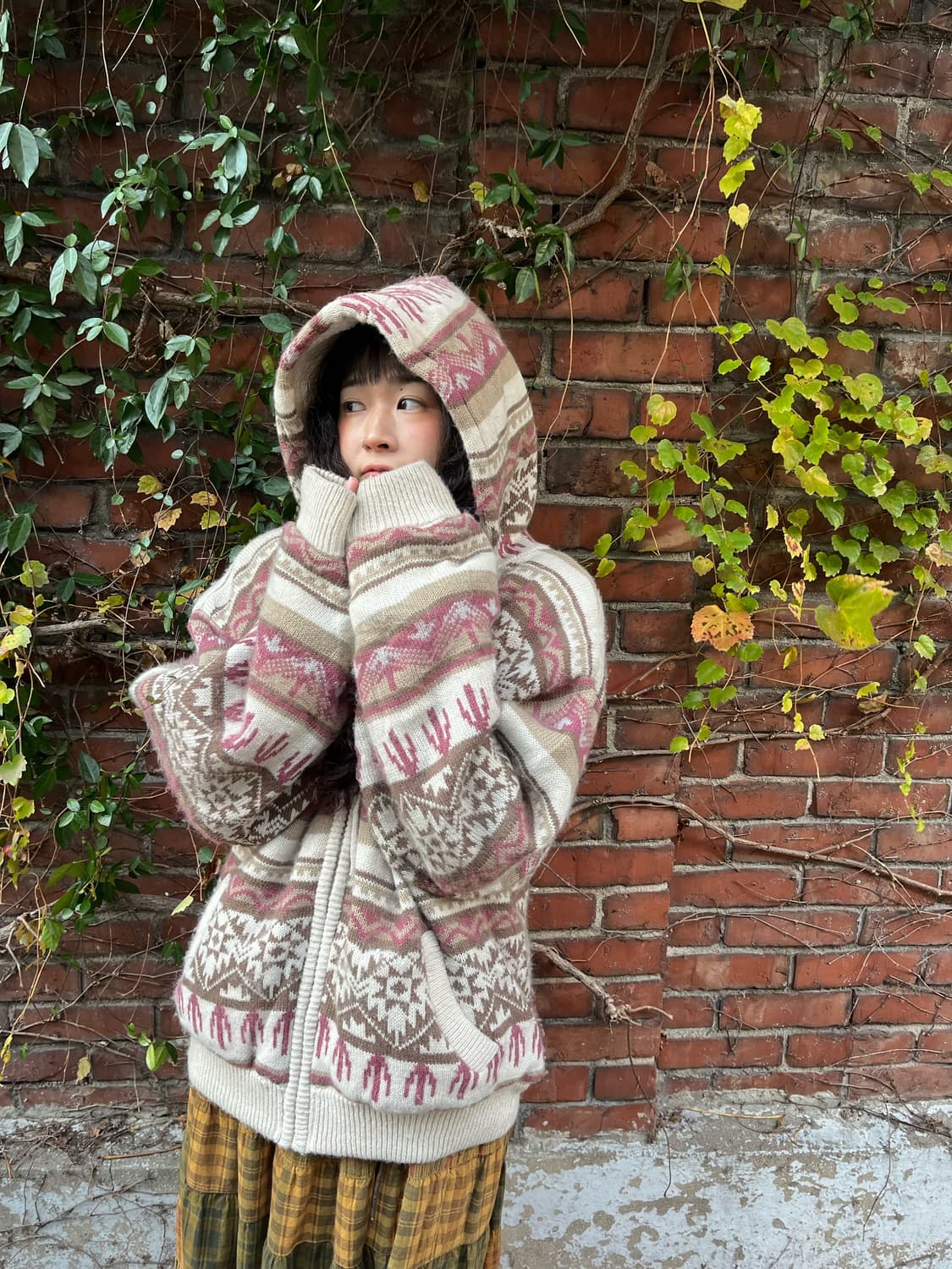 딸기 바닐라 양털 니트 후드 아우터 상품이미지2