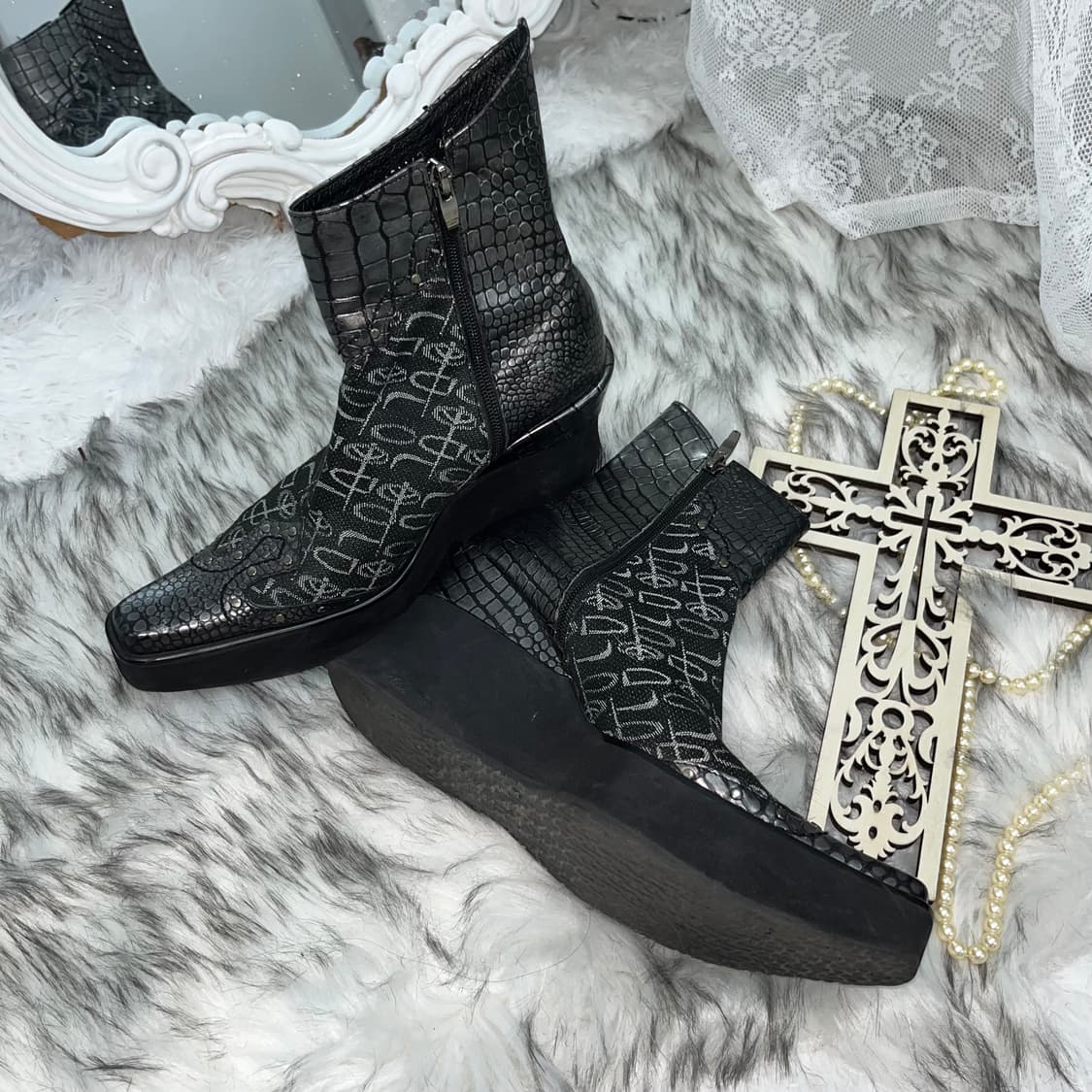 빈티지 스터드 포인트 웨지 부츠 상품이미지2