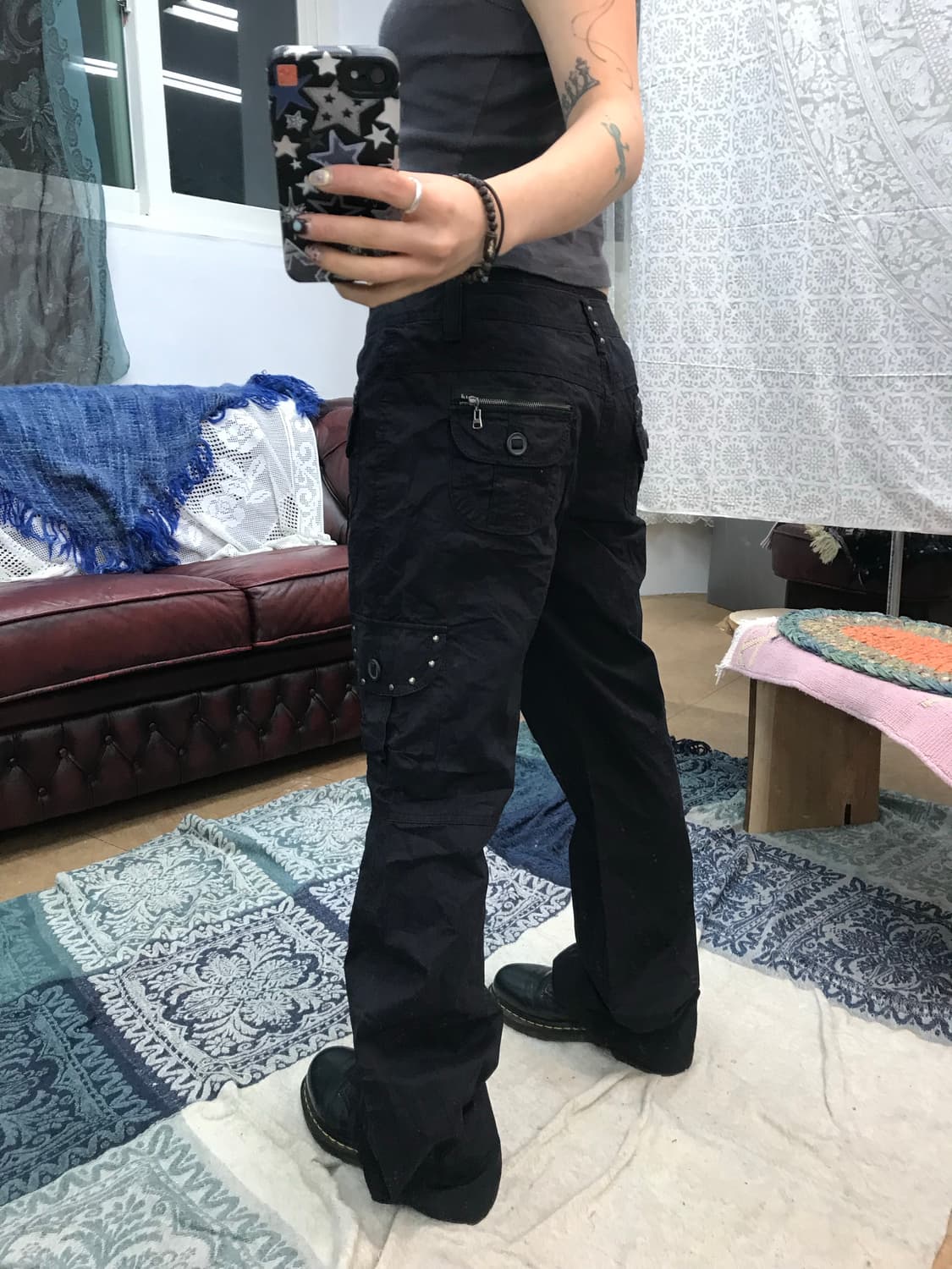 빈티지 여성 스터드 블랙 카고팬츠  상품이미지2