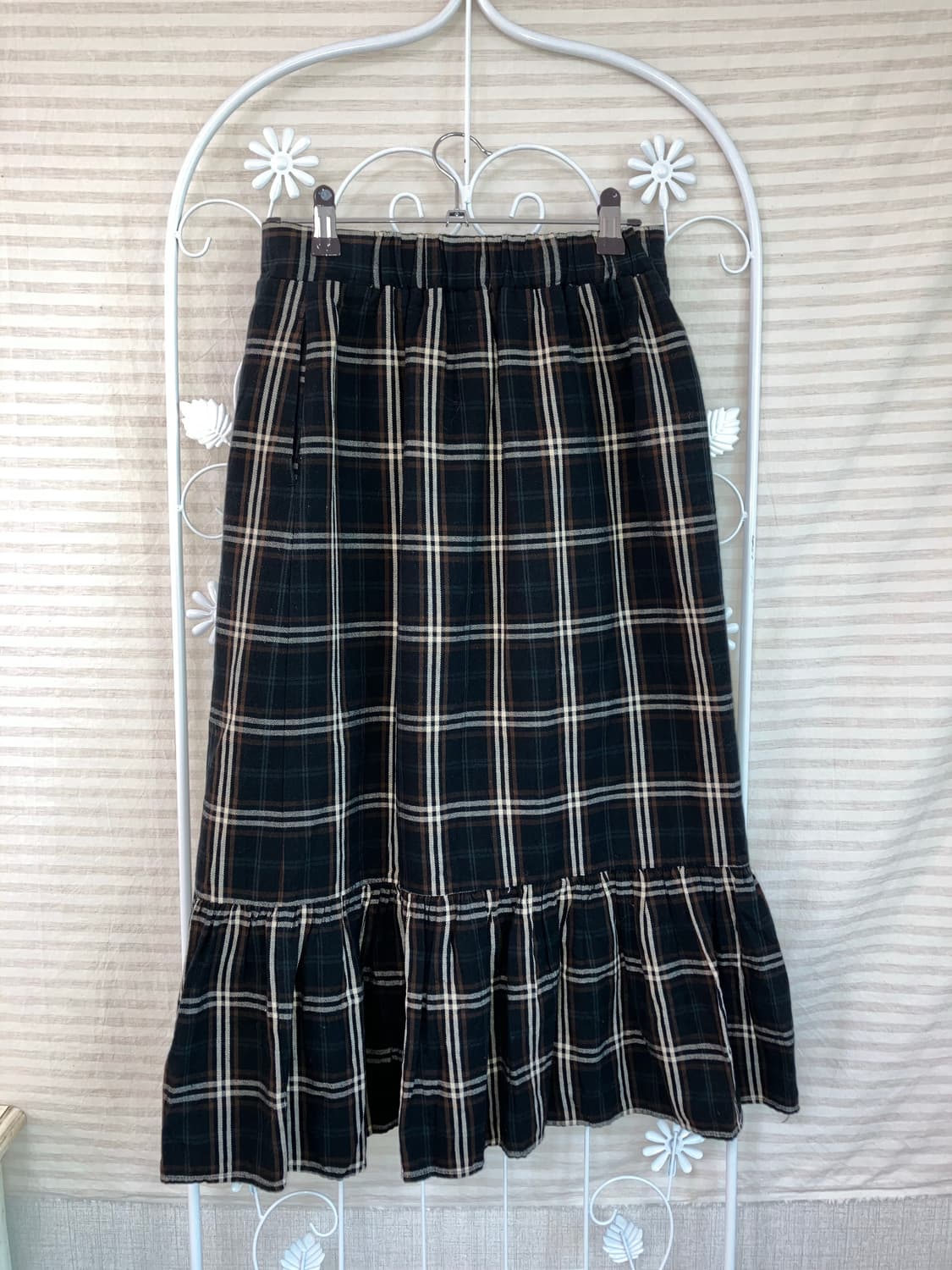 jpn vintage 딥그린 체크 프릴 롱 스커트 y2k 스트릿 갸루 펑 상품이미지2