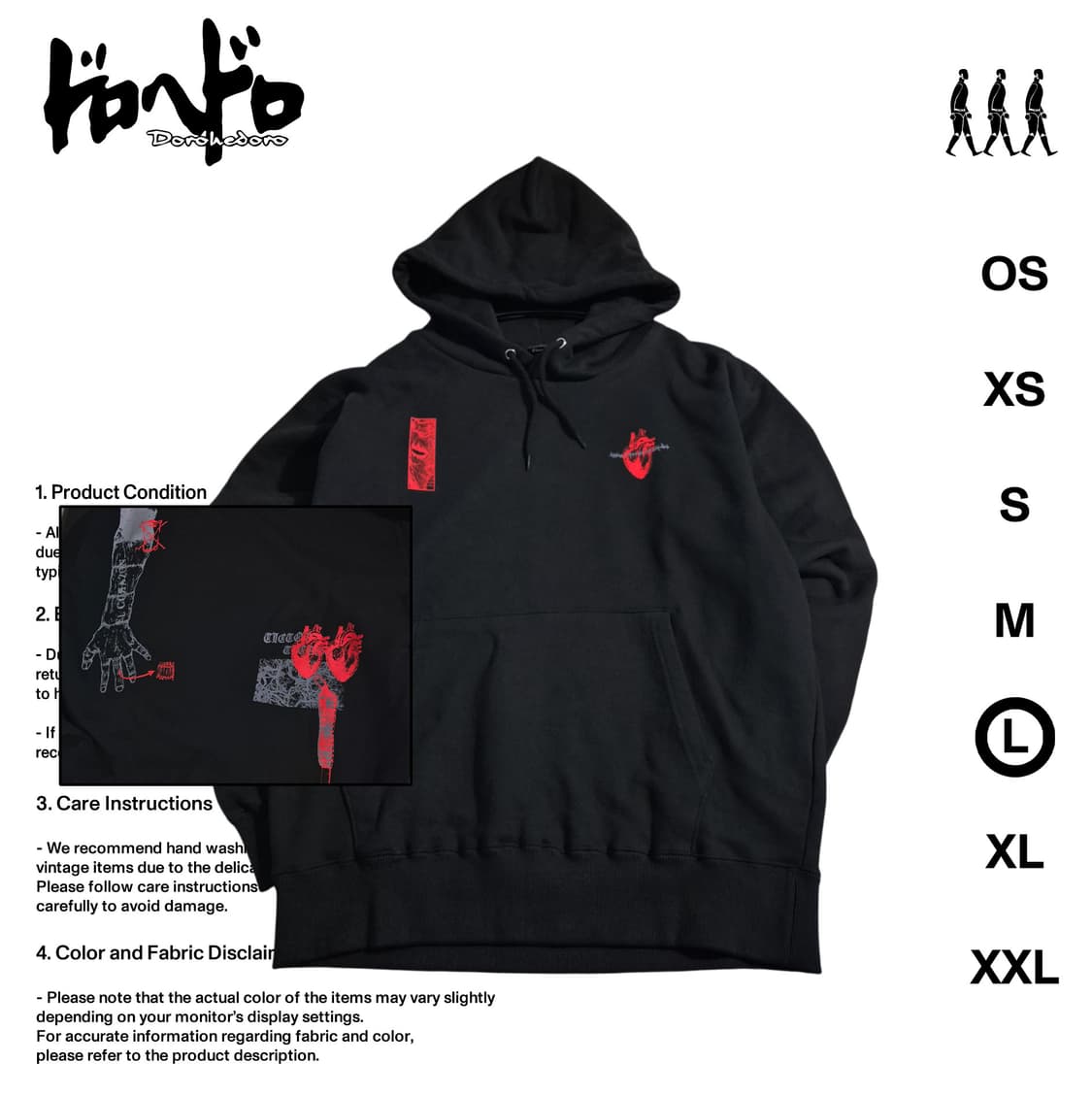 도로헤도로 신 백프린팅 후드티 L사이즈 상품이미지1