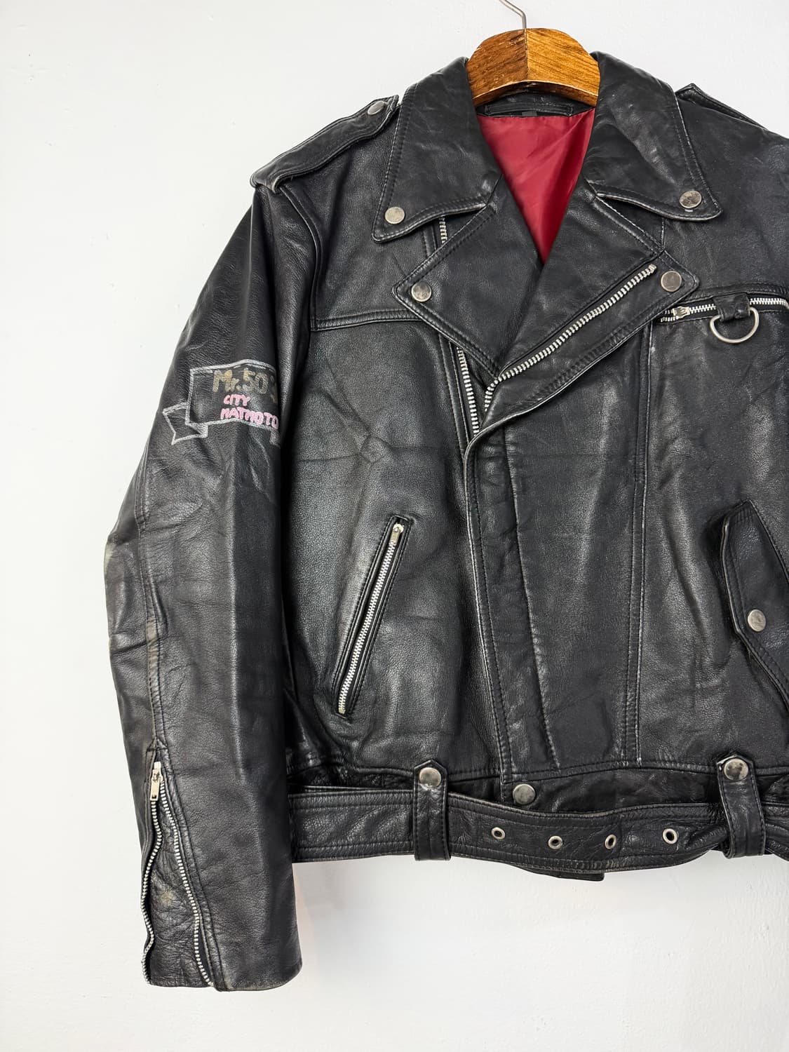 90s 빈티지 핸드 페인티드 레더 라이더 자켓 상품이미지4