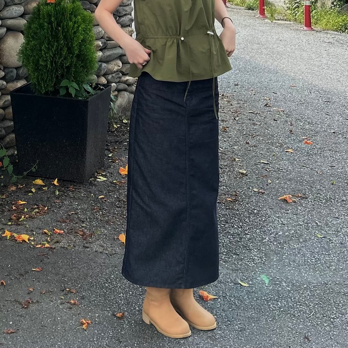 하구미 모리걸 생지 데님 롱스커트 상품이미지4
