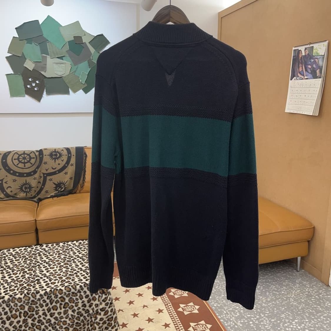 타미힐피거 올드스쿨 레트로 딥그린 배색 니트 집업 가디건 M C09337 상품이미지4