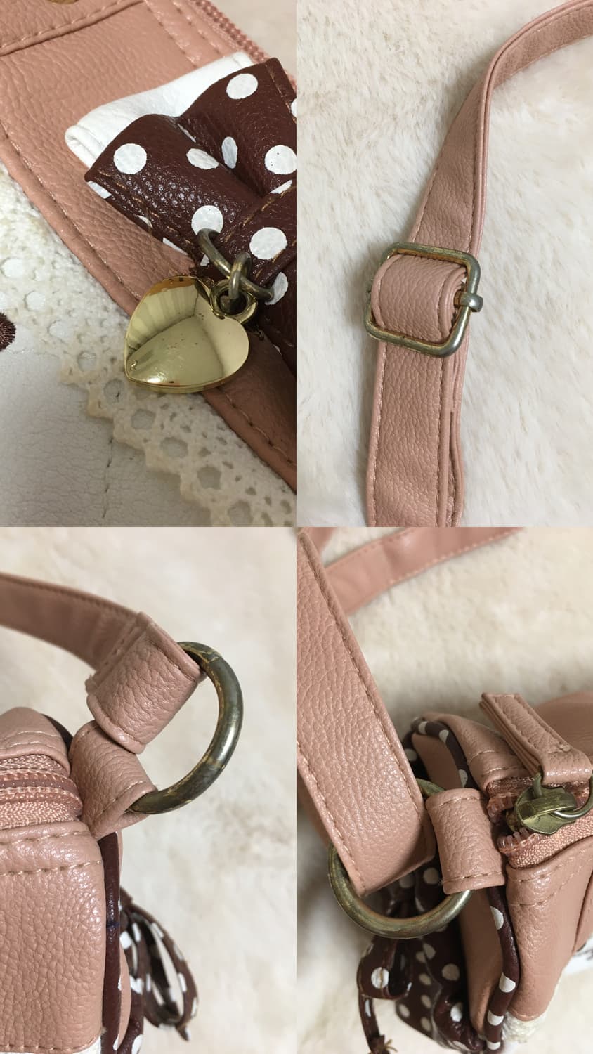 오늘만이가격!! charm 핀터레스트 라떼갸루 핑크 베이지 도트 크로스백 상품이미지5