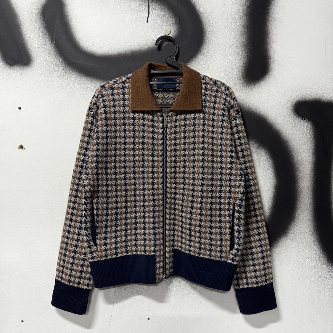 빈폴 하운드투스 체크 울 95% 니트 집업 자켓 상품이미지1