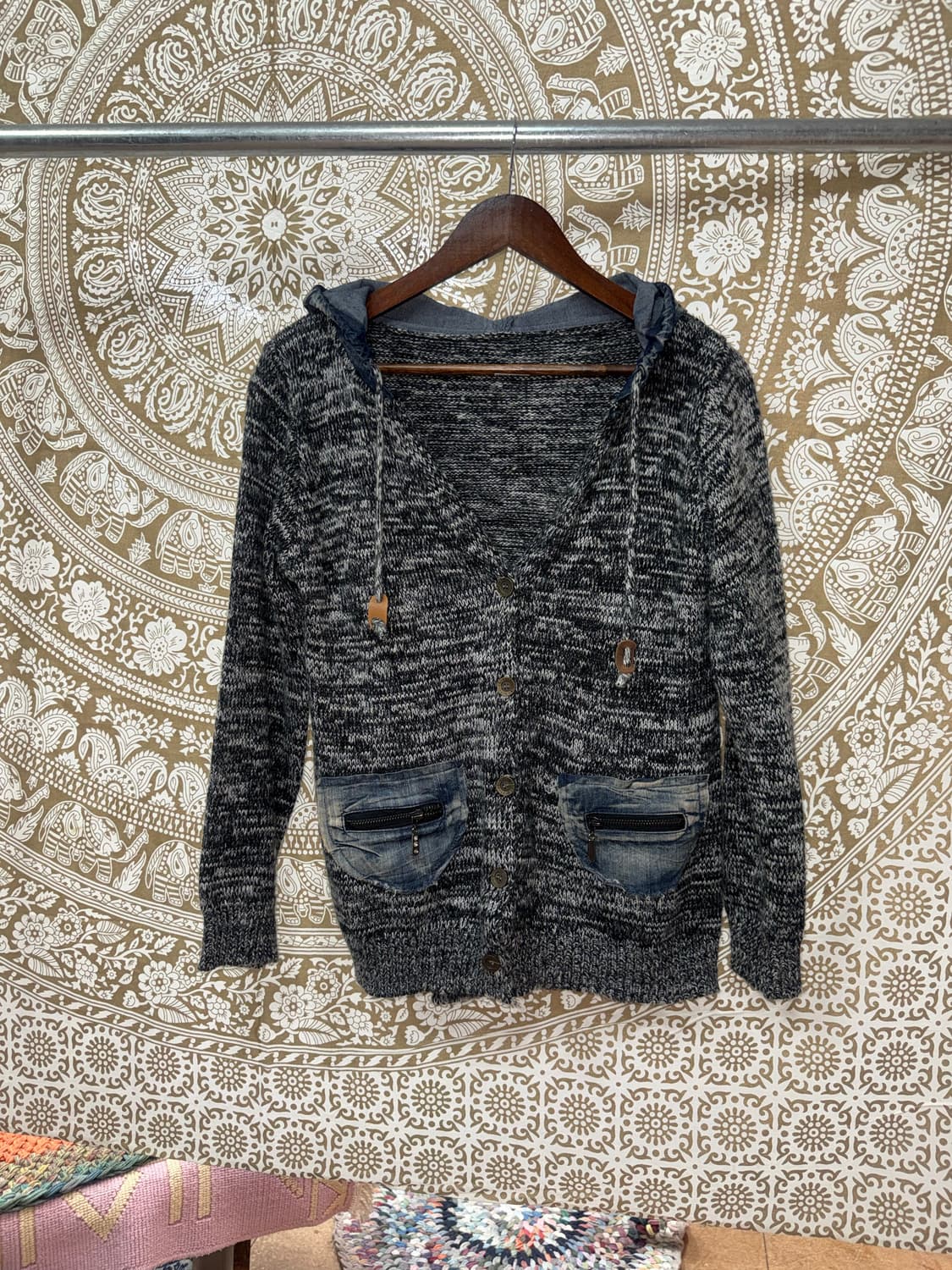 빈티지 데님 패치 후드 가디건 상품이미지3