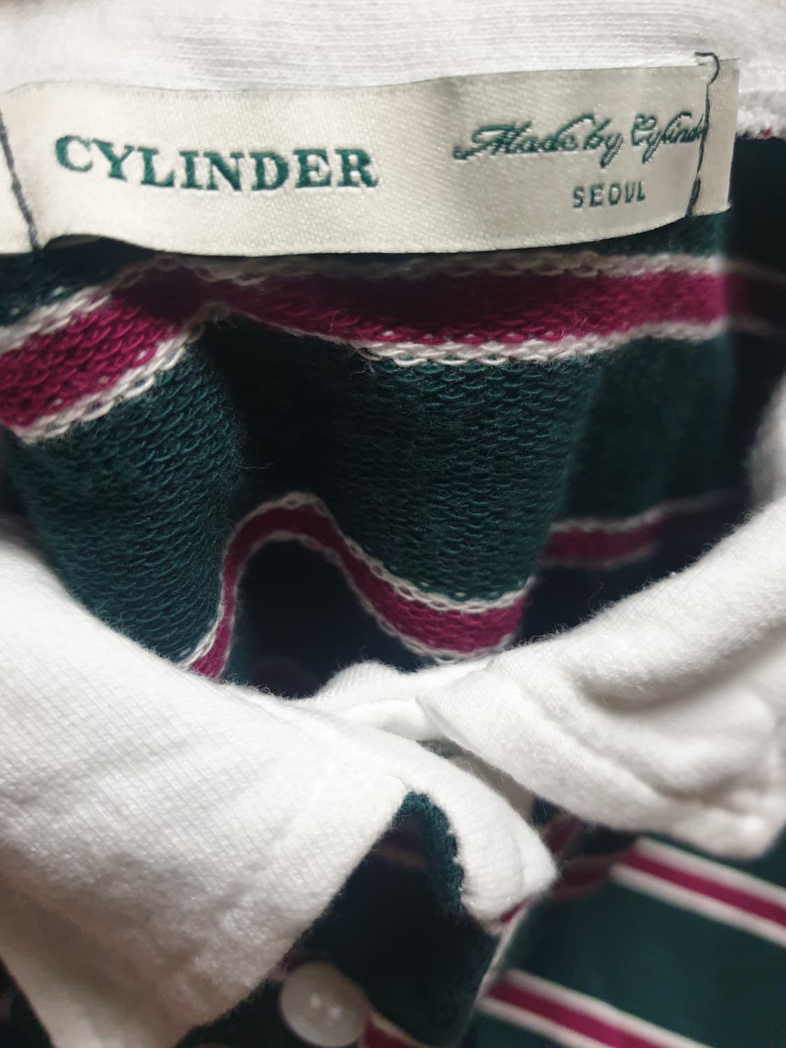 CYLINDER 서울 크롭 스트라이프 긴팔 배색 카라티 그린 (F) 상품이미지3