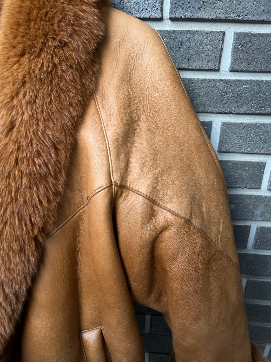 90s CAREER 폭스퍼 램스킨 자켓 브라운 상품이미지7