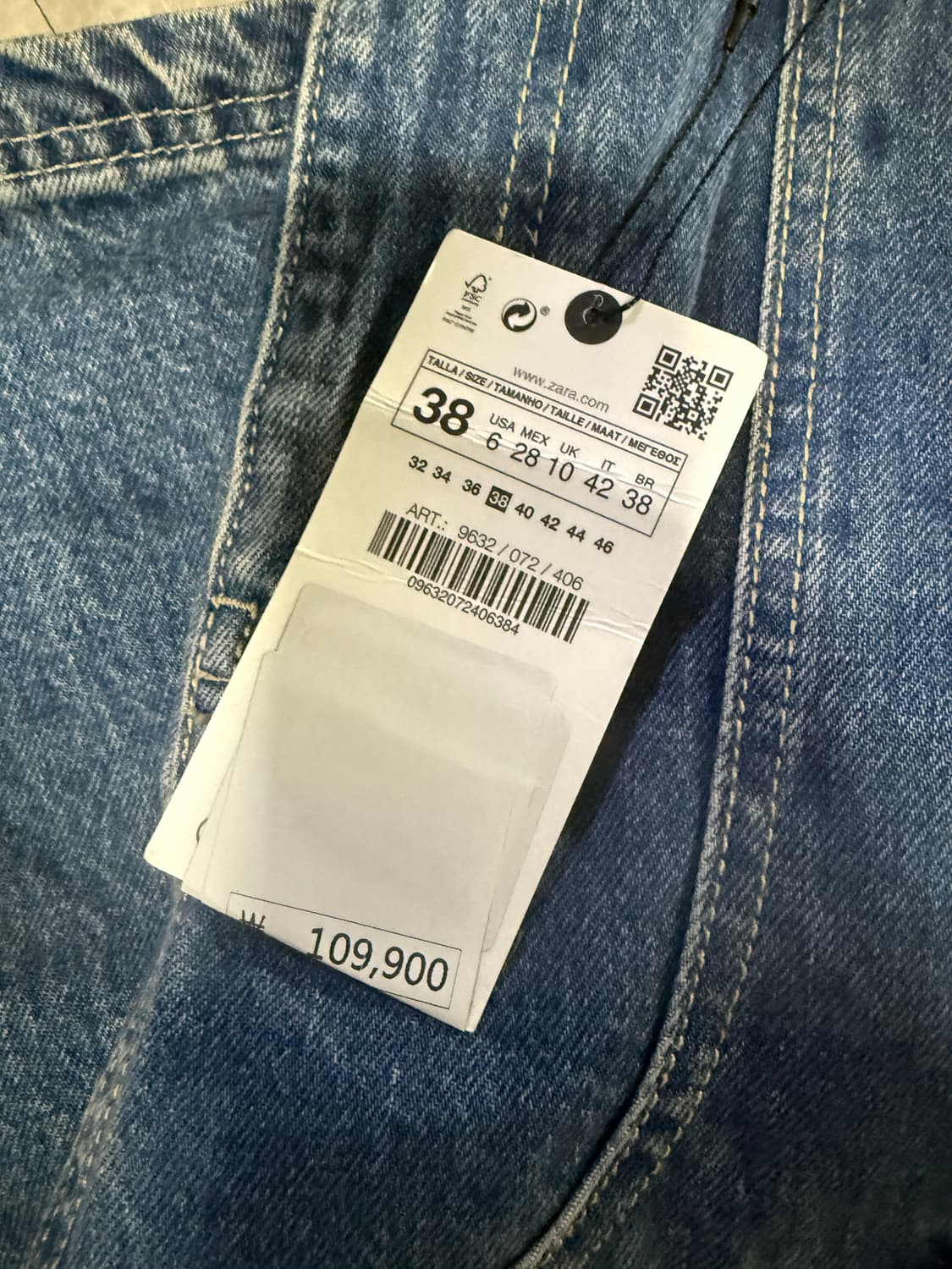 38사이즈 자라 zw 하이웨스트 카고 팬츠 데님 9632/072 상품이미지2