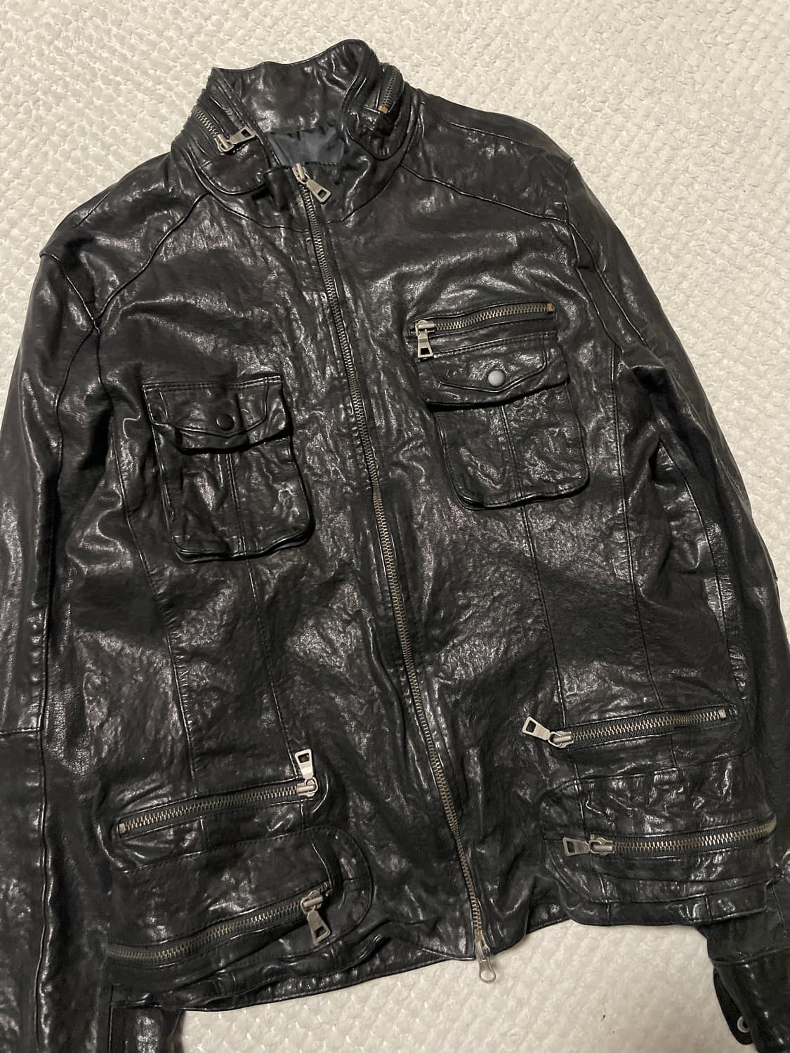 광희시장 웨스턴 무드 2WAY 램스킨 양가죽 절개 포켓 레더 자켓 상품이미지7