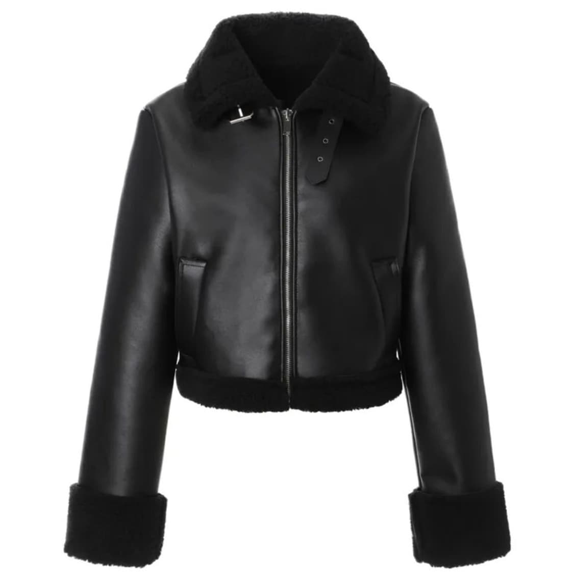 카키포인트 레더 블랙 크롭 무스탕 자켓 상품이미지3