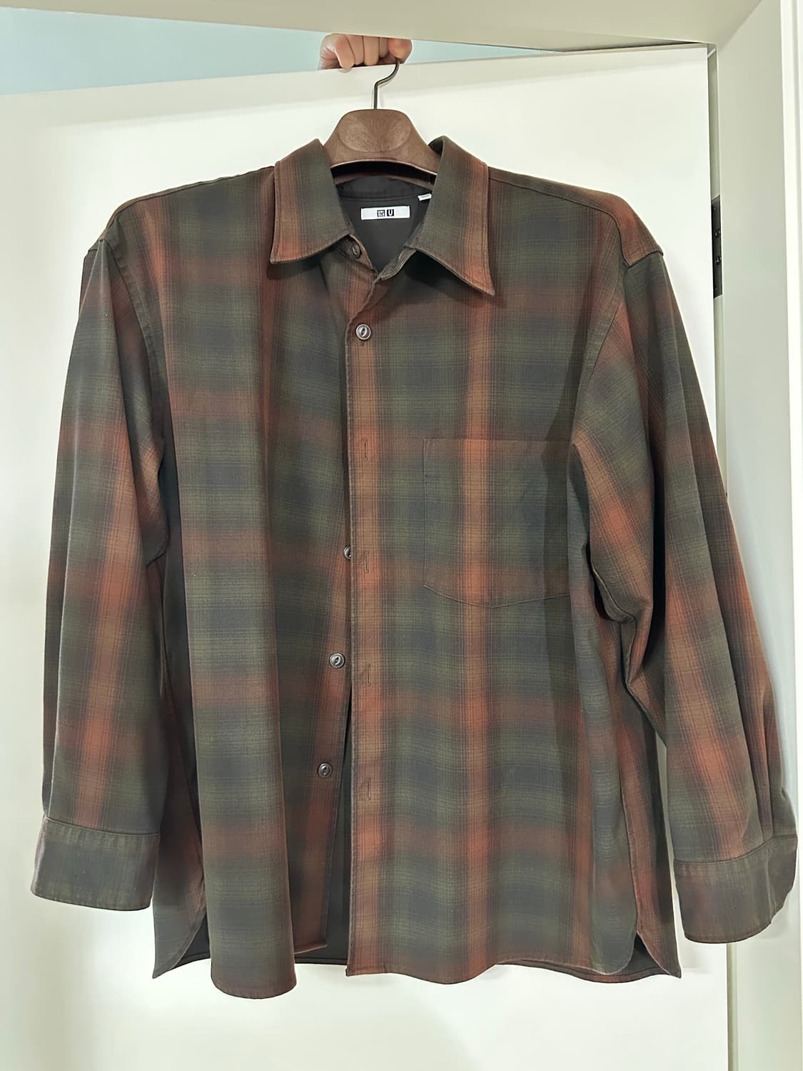 유니클로 U 헤비플란넬 오버사이즈 체크셔츠 올리브 2XL 상품이미지1