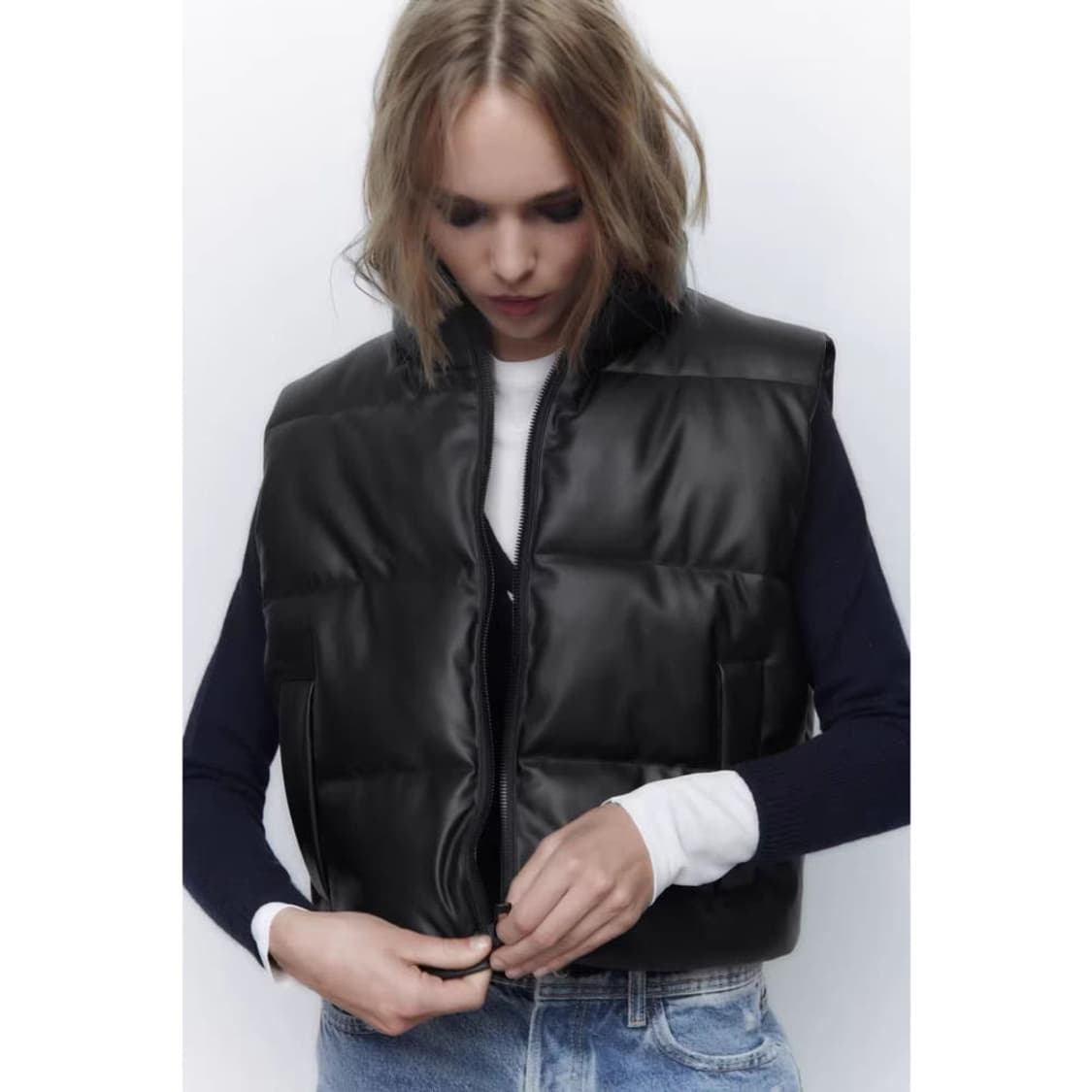 자라 하이넥 페이크 레더 조끼 상품이미지2
