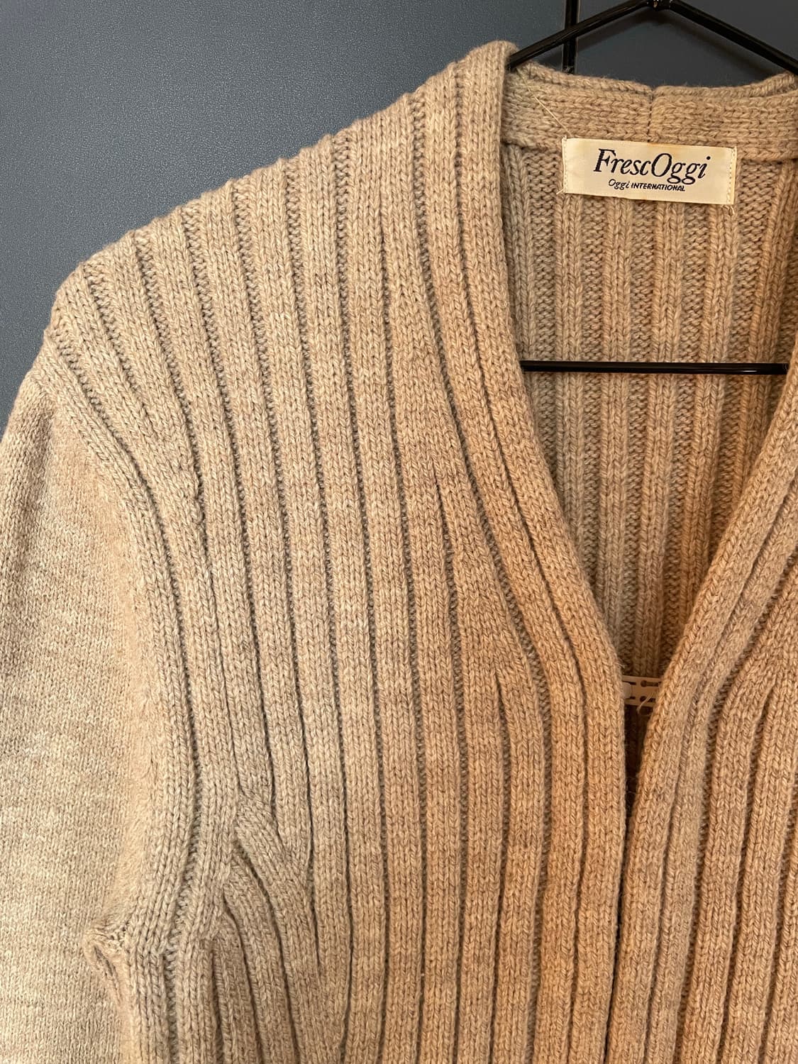 오트밀 그런지 갸루 브이넥 헤비 골지 울니트 가디건 상품이미지2