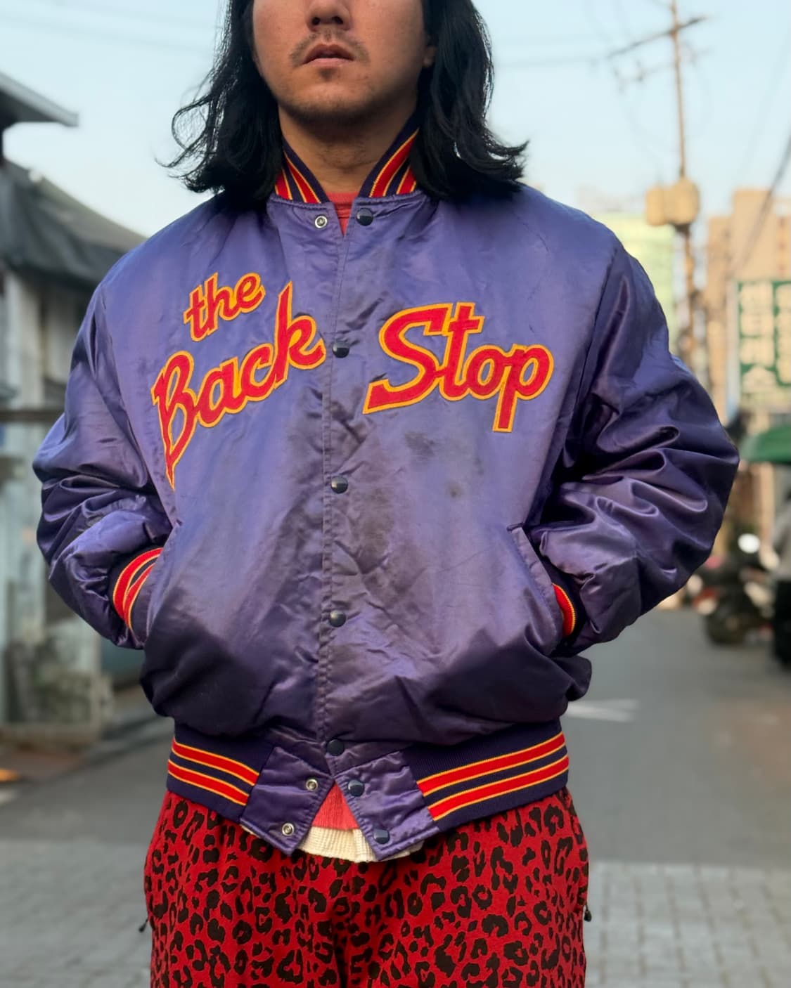 80‘s 빈티지 백 스탑 자수 새틴 자켓 105-107 상품이미지8