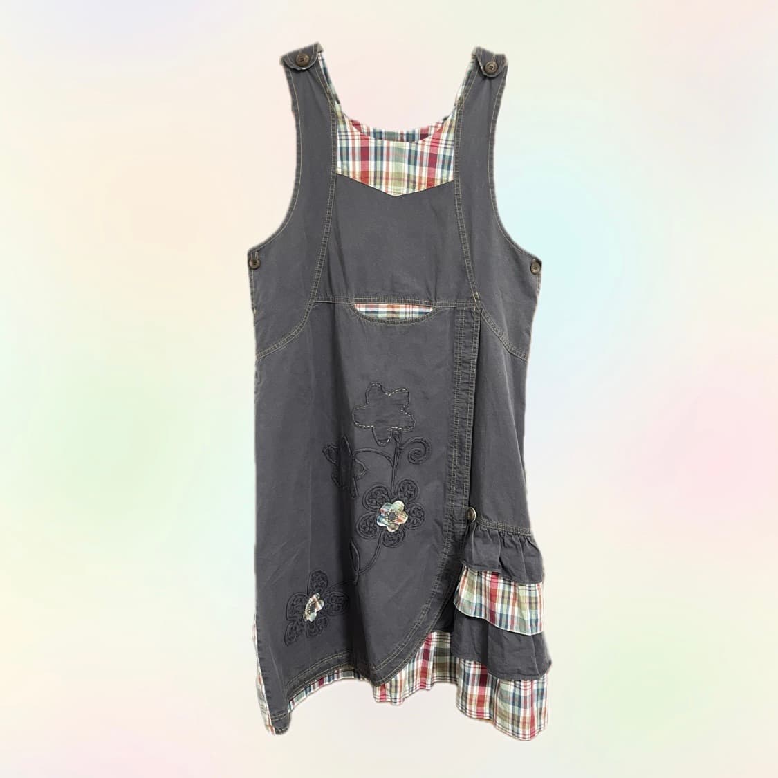 하구미 체크 패치 자수 양면원피스 지구샵 코야빈티지st 상품이미지2