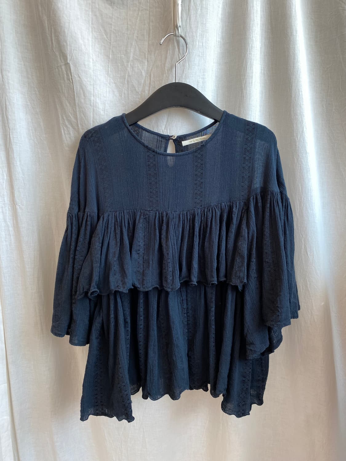 네이비 면혼방 반팔블라우스(M-L) 상품이미지1