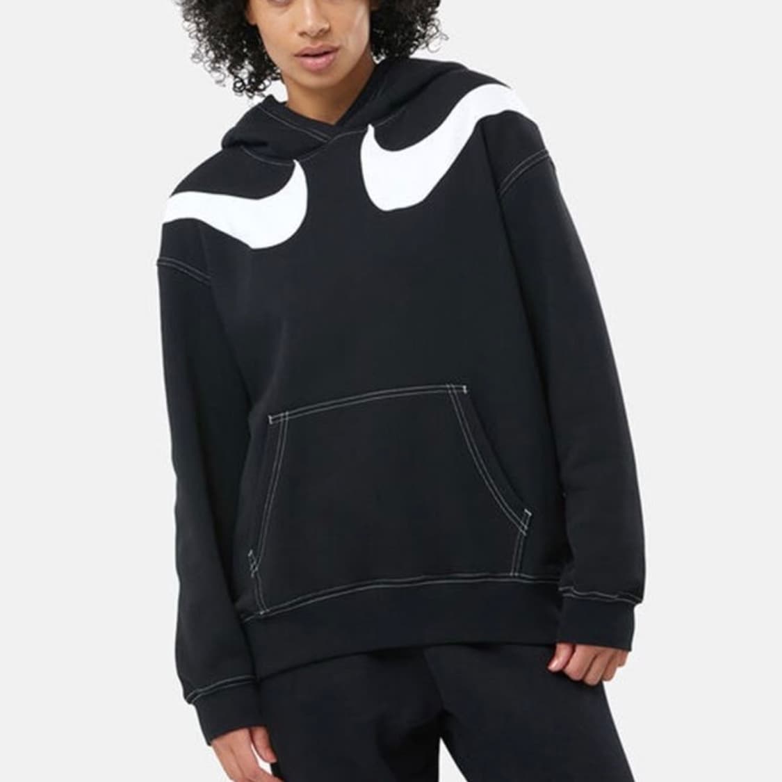 [XXL] Nike 나이키 우먼즈 더블 스우시 검/흰 후드티 상품이미지3