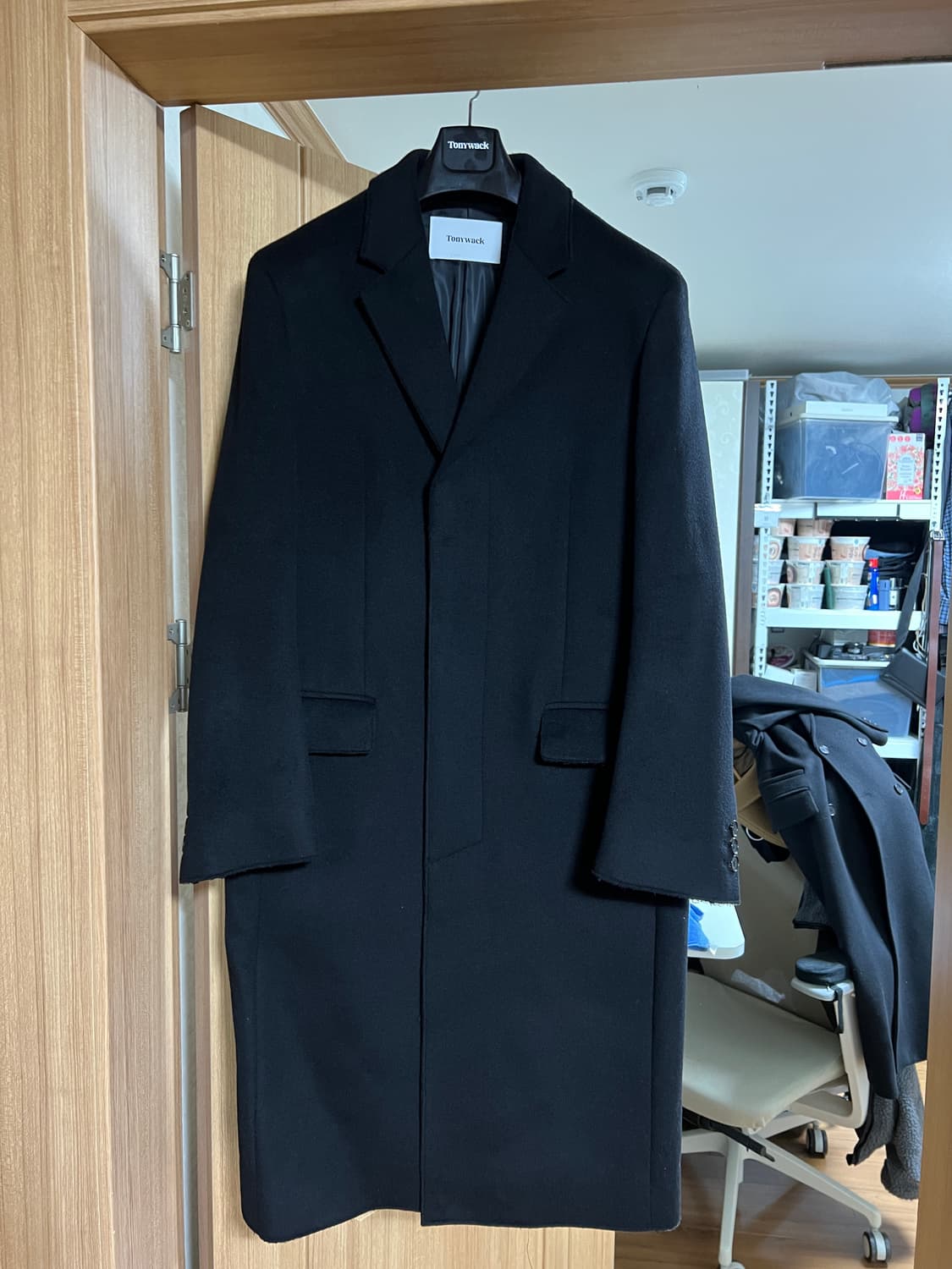 토니웩 캐시미어 싱글 커팅 코트 블랙M 상품이미지1