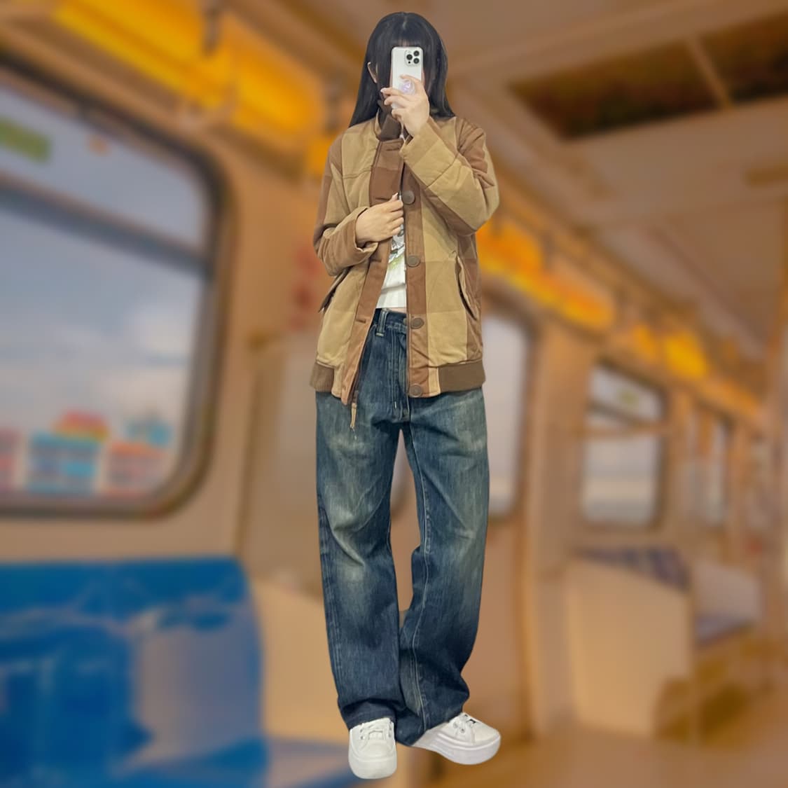 빅체크 하이넥 워크 자켓 상품이미지1