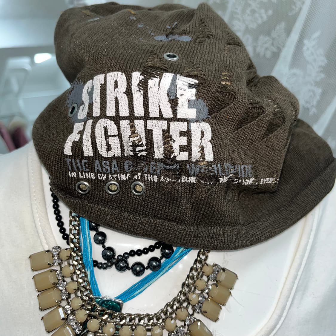 00‘s 그런지 카키 스트라이프 비니 상품이미지2