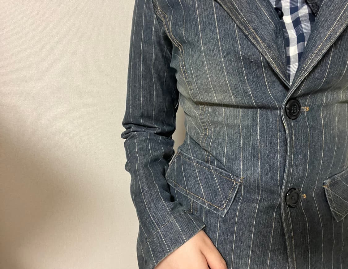 빈티지 플레어 스트라이프 청자켓 상품이미지5