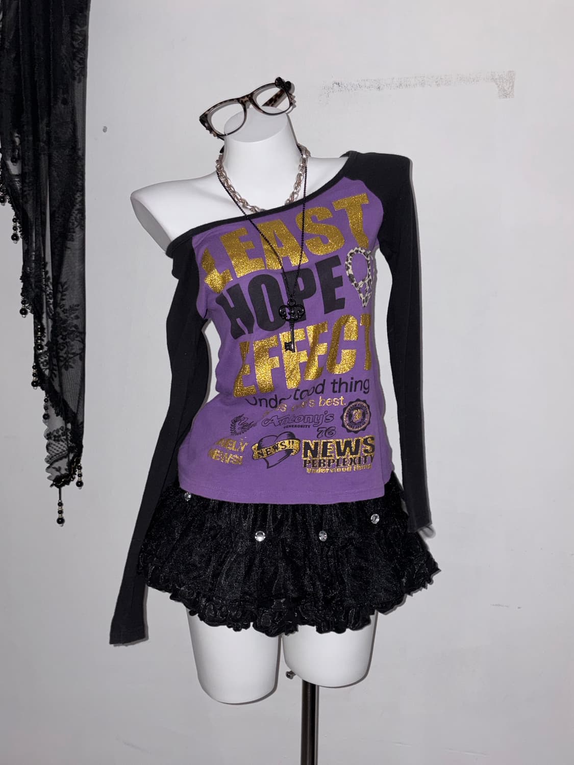 00s 퍼플 갸루 오네갸루 헤이세이 골드 호피 레오파드 롱슬리브 상품이미지2