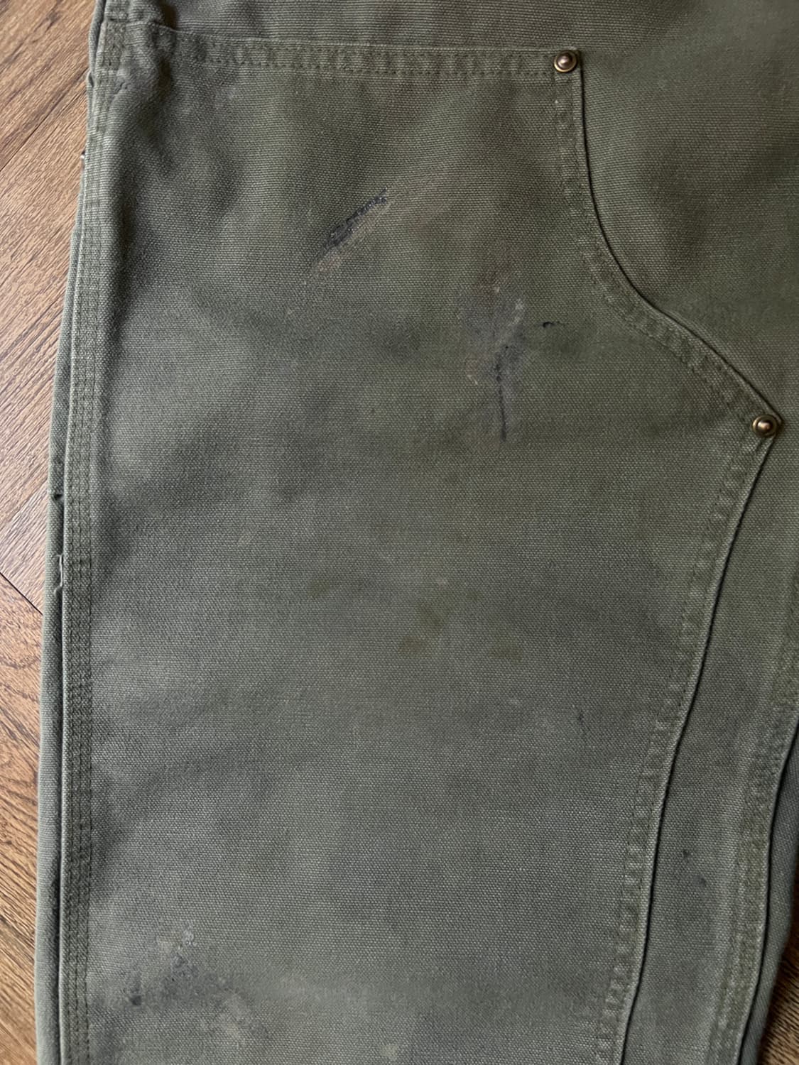 [36]칼하트 USA 더티워싱 모스그린 더블니 워크 팬츠 상품이미지4