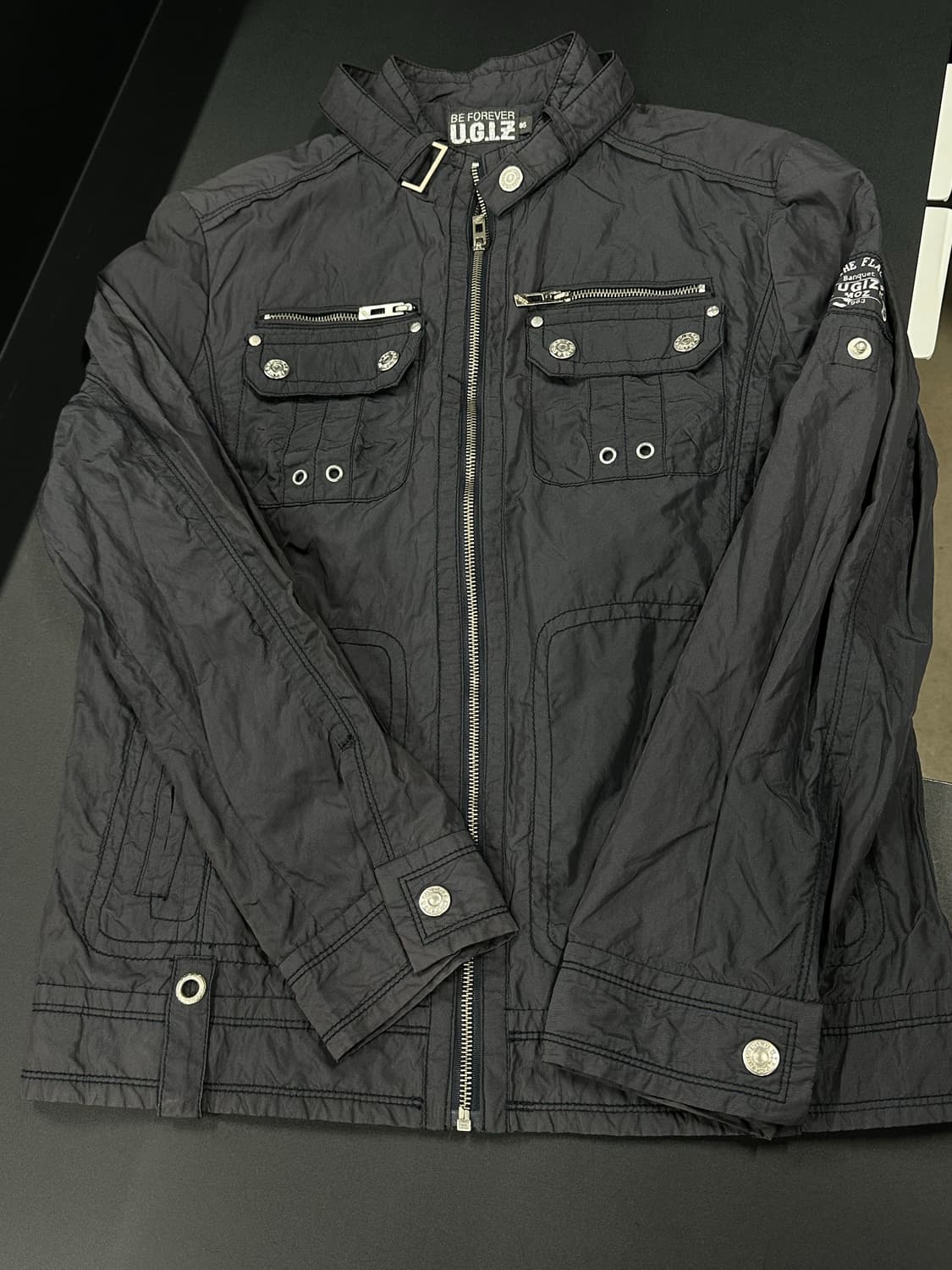 UGI 블랙 나일론 차콜 바이커 자켓 y2k 와투케 자켓 상품이미지4
