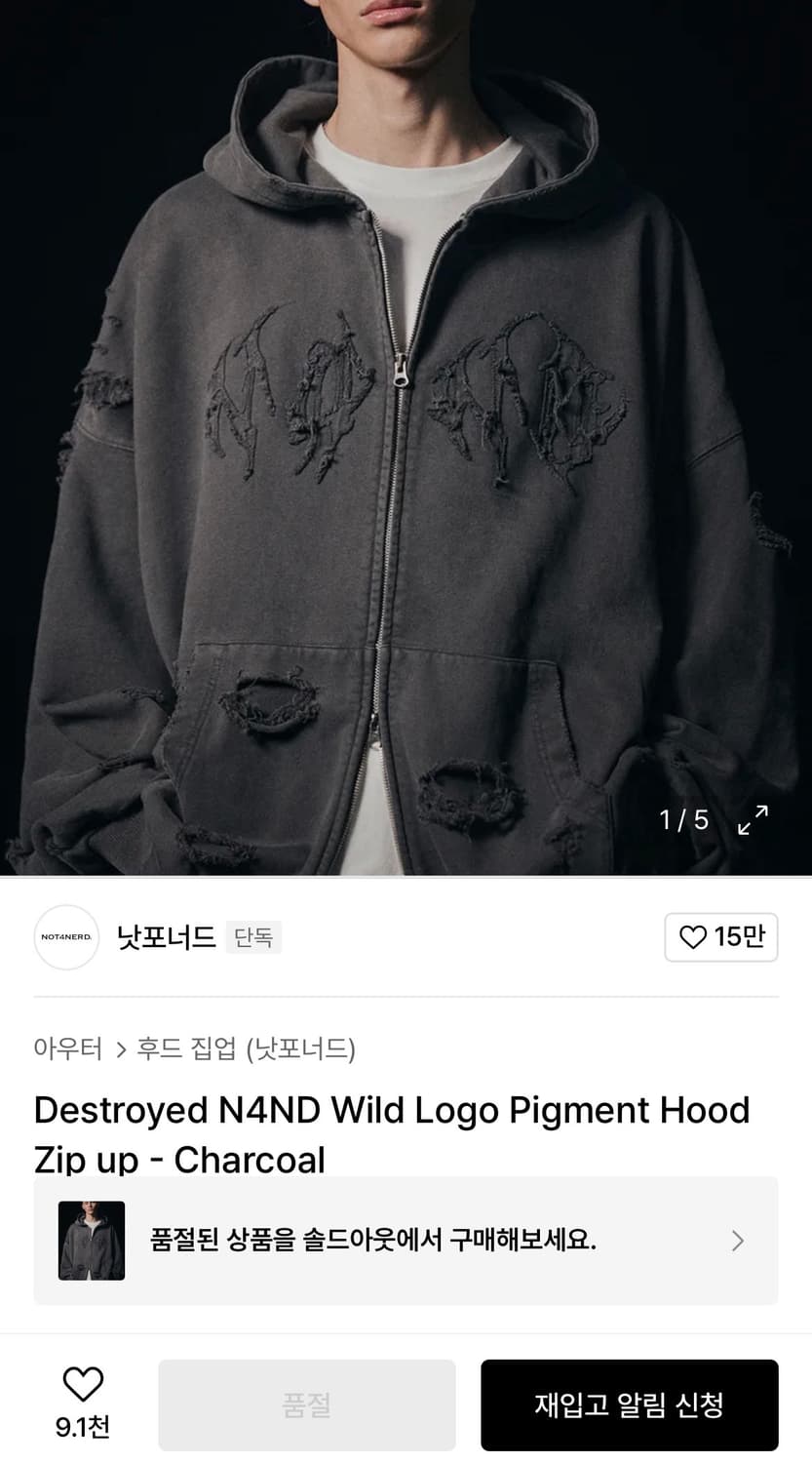 [L] 낫포너드 N4ND 후드집업 차콜 상품이미지2