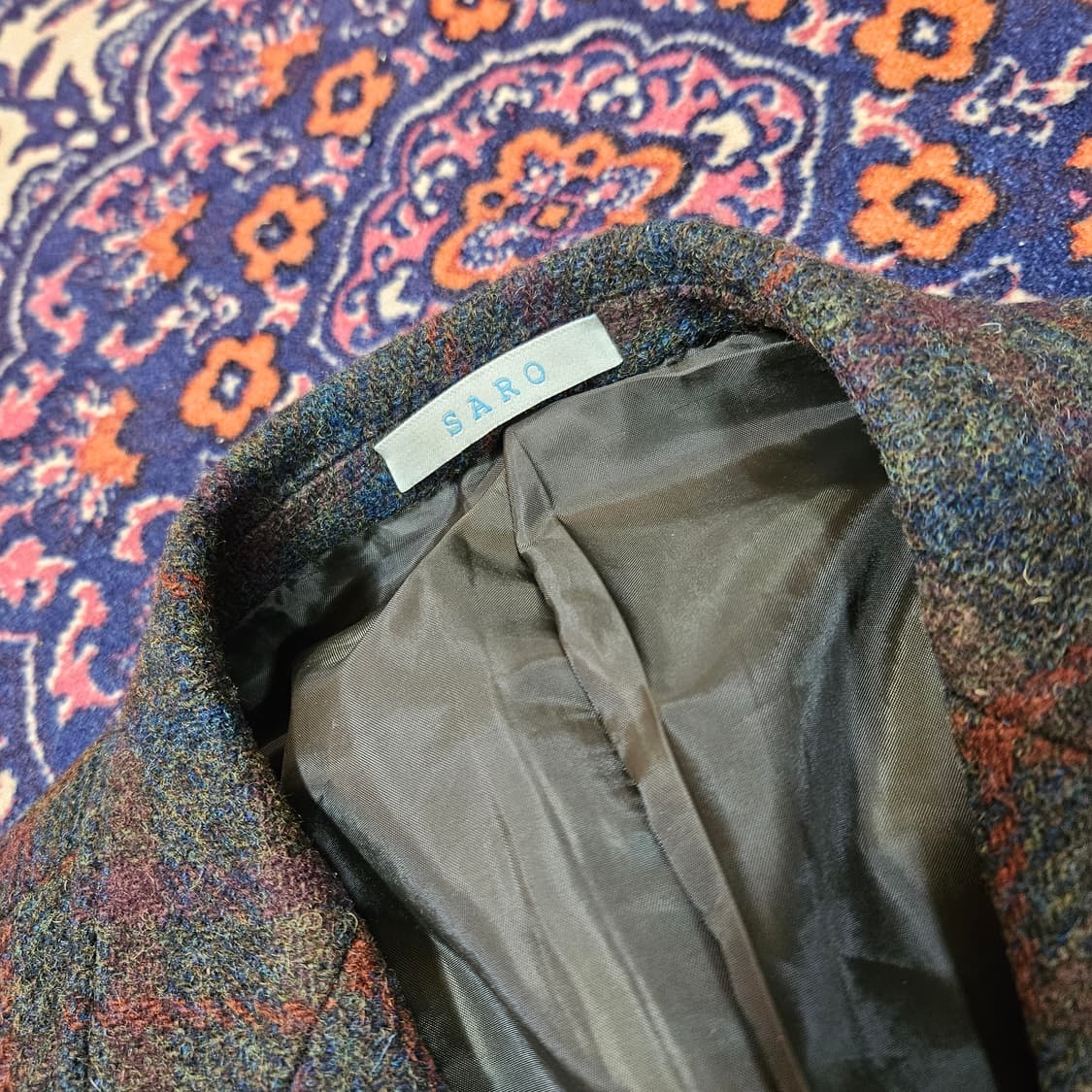 사로옴므(SARO) Wool 100% 체크 블레이져 50size 상품이미지6