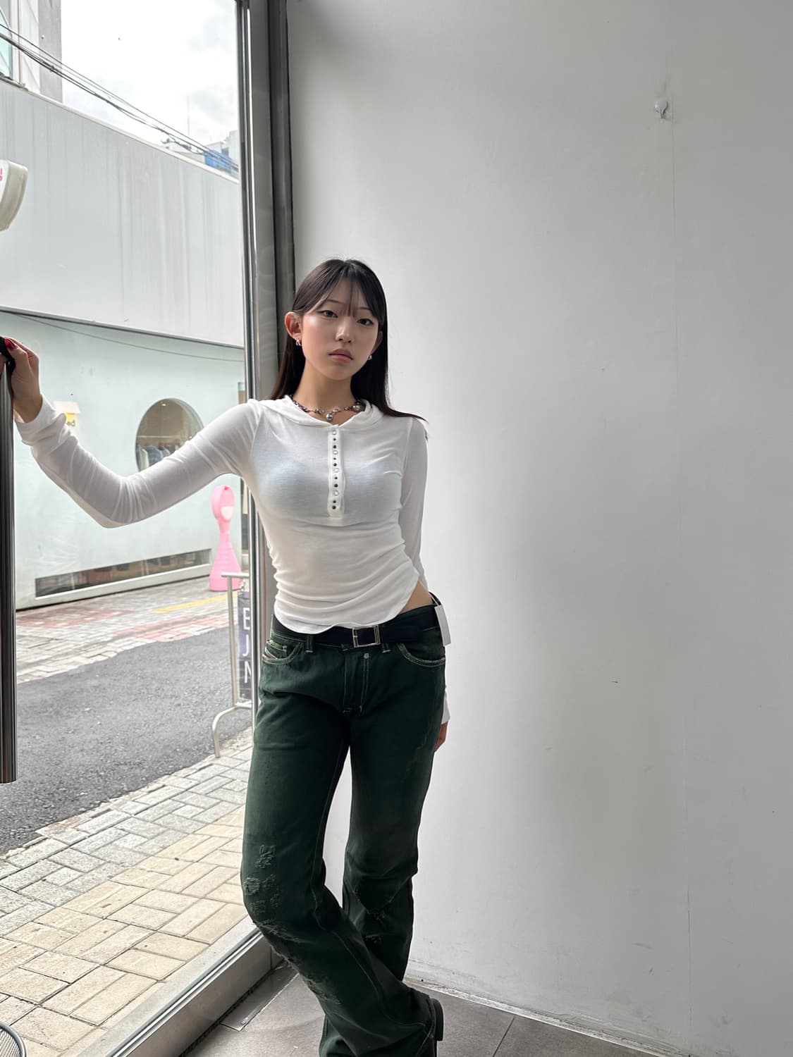 디젤 모스그린 데미지 롱팬츠 상품이미지2